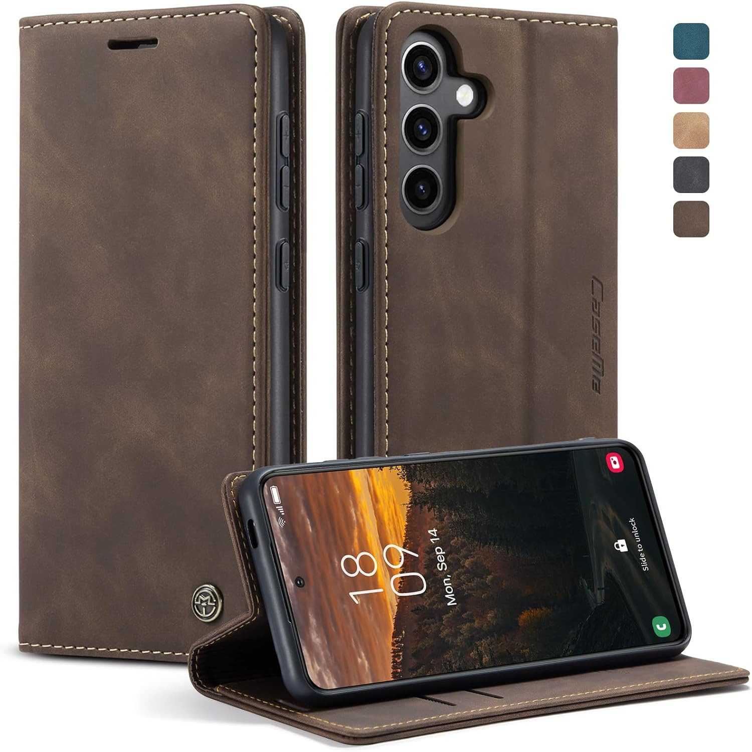 CaseMe Handyhülle Premium Hülle für Samsung Klapphülle Samsung S25 FE-Dunkelbraun