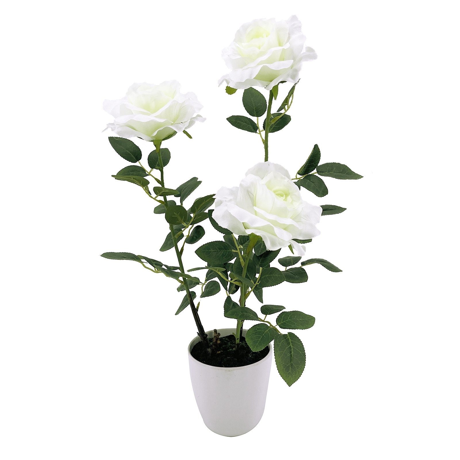 Rose, Höhe Dekoration Kunstpflanze Topf Weiß 48 Rosentopf Kunstblume Kunstblume NTK-Collection, Rosen Leilani cm, im