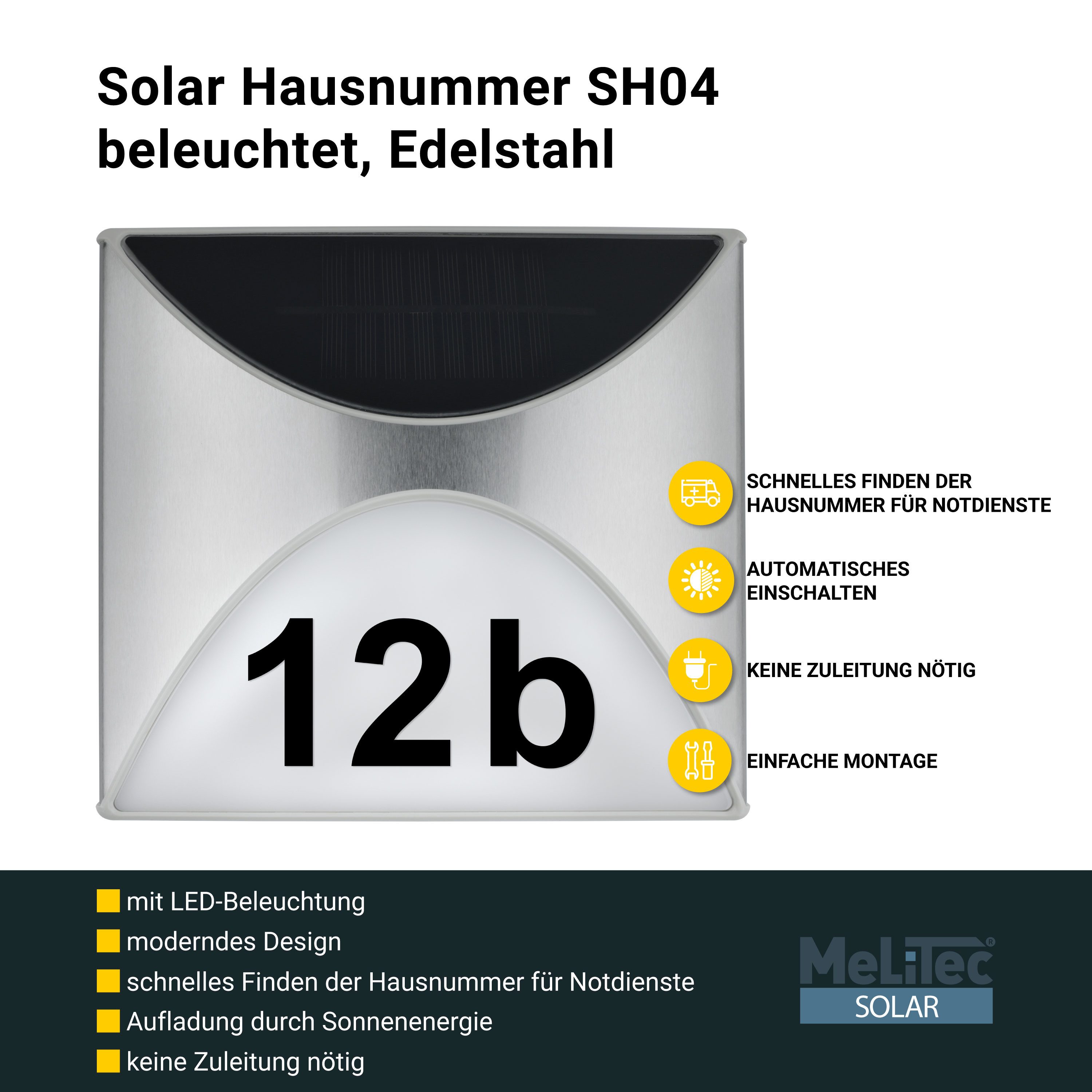 MeLiTec LED Außen-Wandleuchte Solar Hausnummer SH04, günstig online kaufen