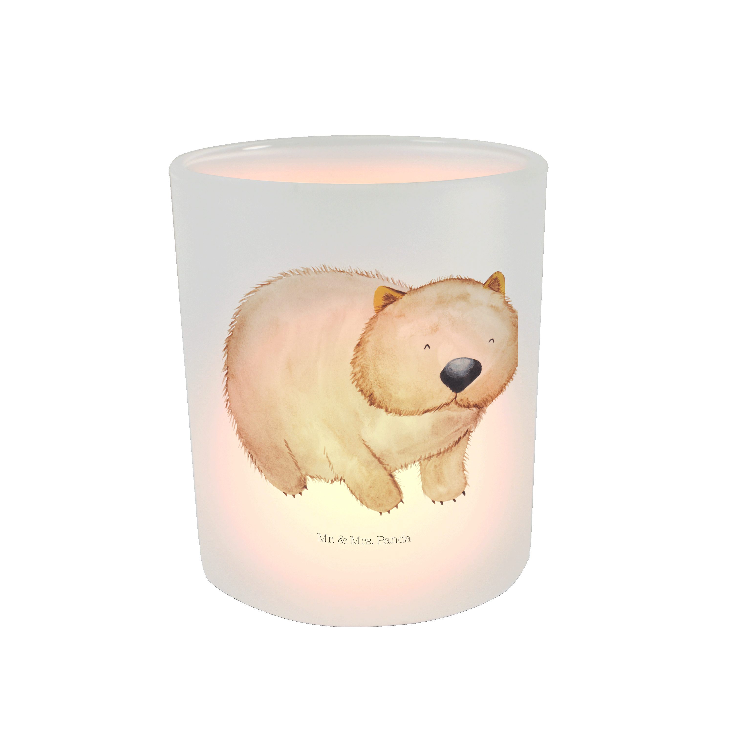 Mr. & Mrs. Panda Windlicht Wombat - Transparent - Geschenk, Teelichtglas, Gute Laune, Kerzenglas (1 St)