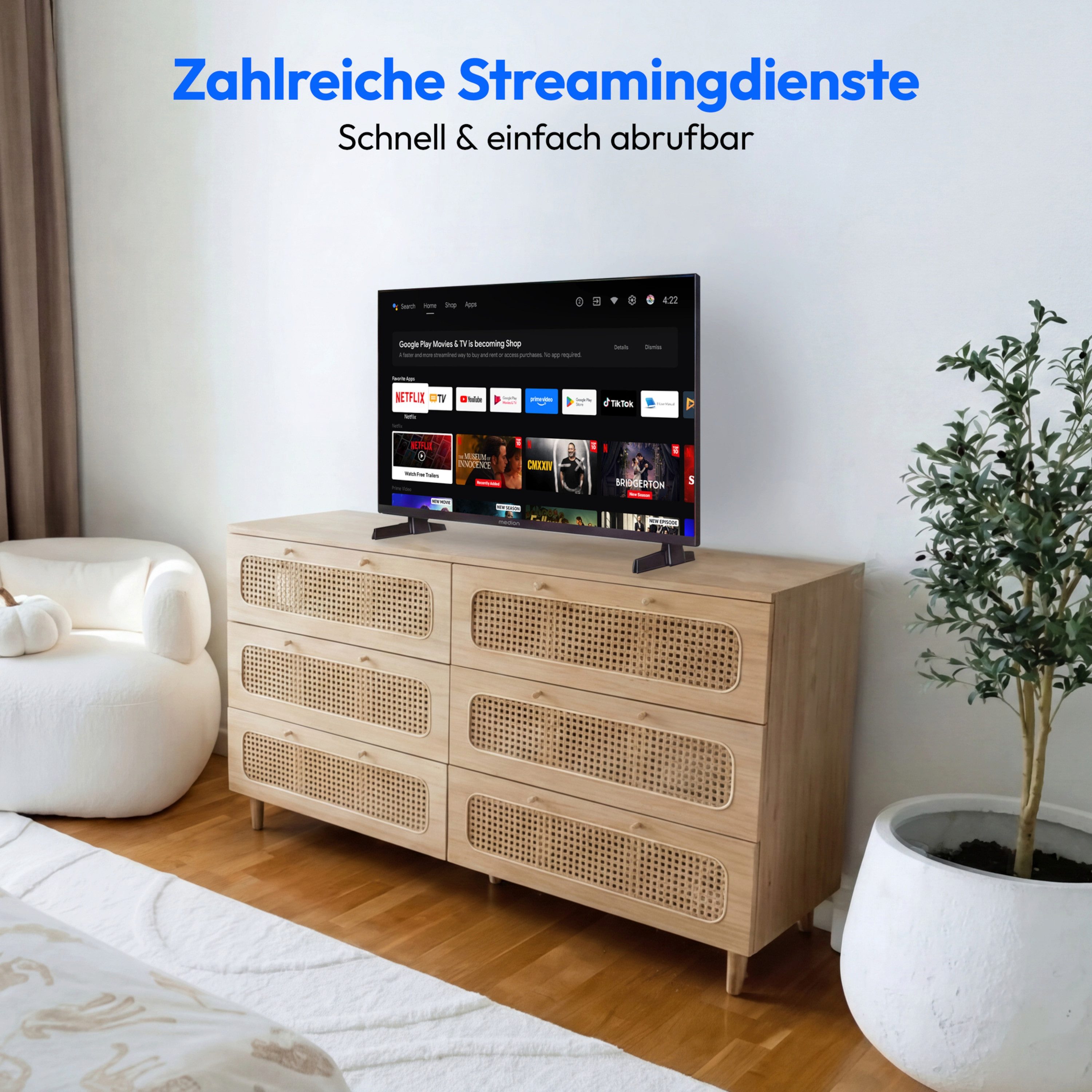 Medion® MD832100 LCD-LED Fernseher (80 cm/32 Zoll, 1080p Full HD, Android TV, HDR10, DTS HD, Virtual X, Playstore, Netflix, HBO Max, Prime Video)