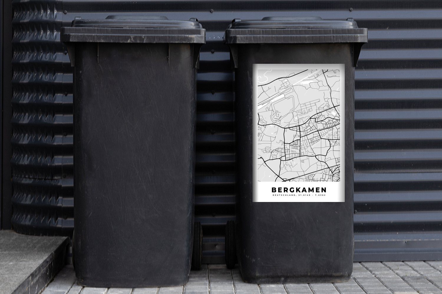 Deutschland - Mülleimer-aufkleber, Container, - Bergkamen- (1 MuchoWow Mülltonne, Abfalbehälter St), Stadtplan Wandsticker Sticker, Karte