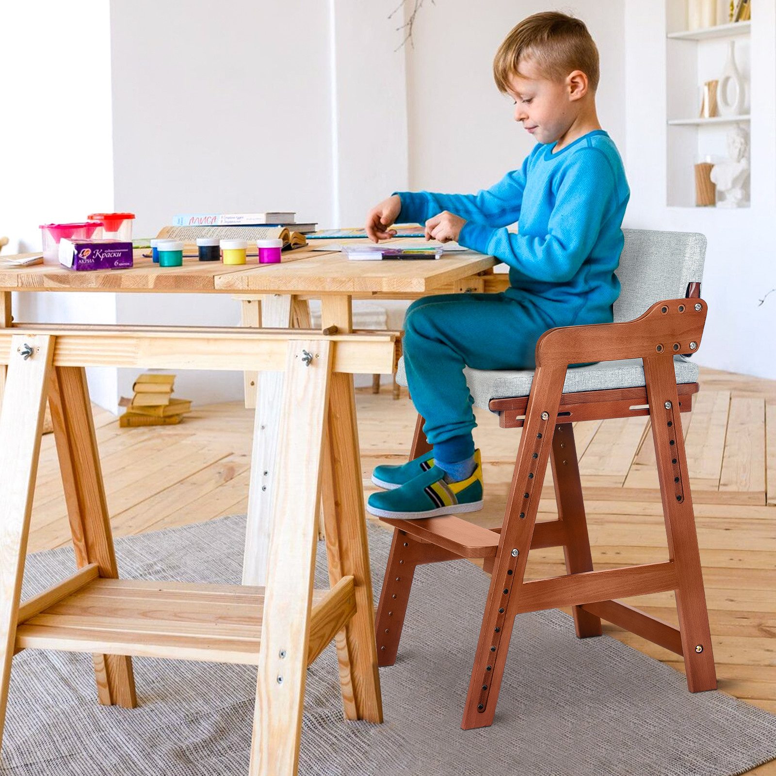 OUNUO Esszimmerstuhl Holz Stuh Lehnstuhl Küchenstuhl mit Armlehne für Wohnzimmer/Esszimmer – Bild 4 von 5