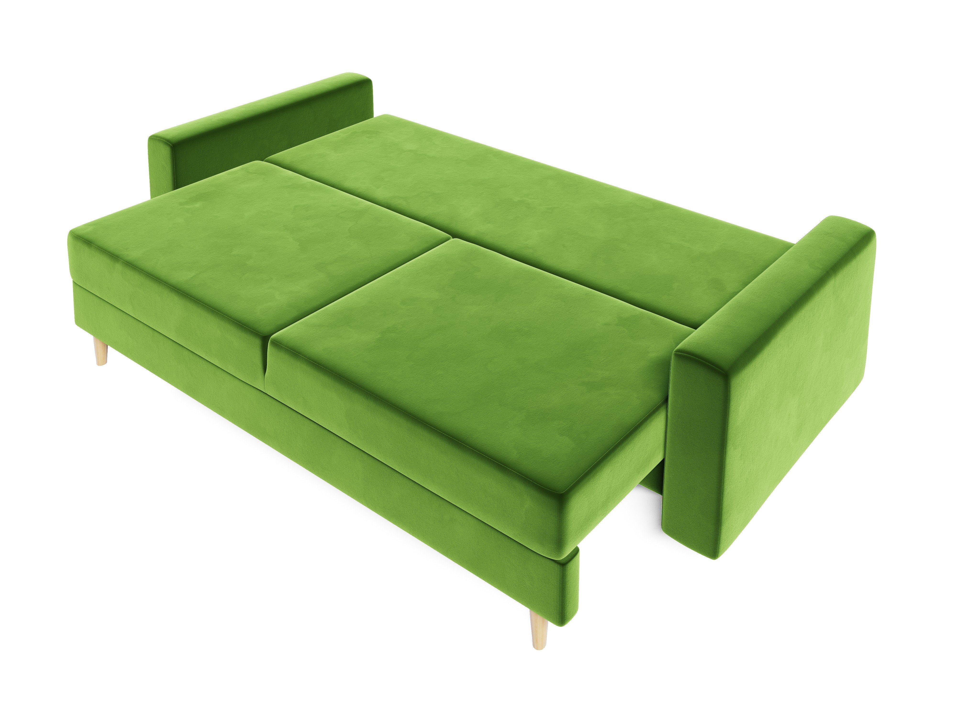 Sofa mit Bettkasten 236cm SOLO pressiode COUCH Schlaffunktion Schlafsofa, Grün und