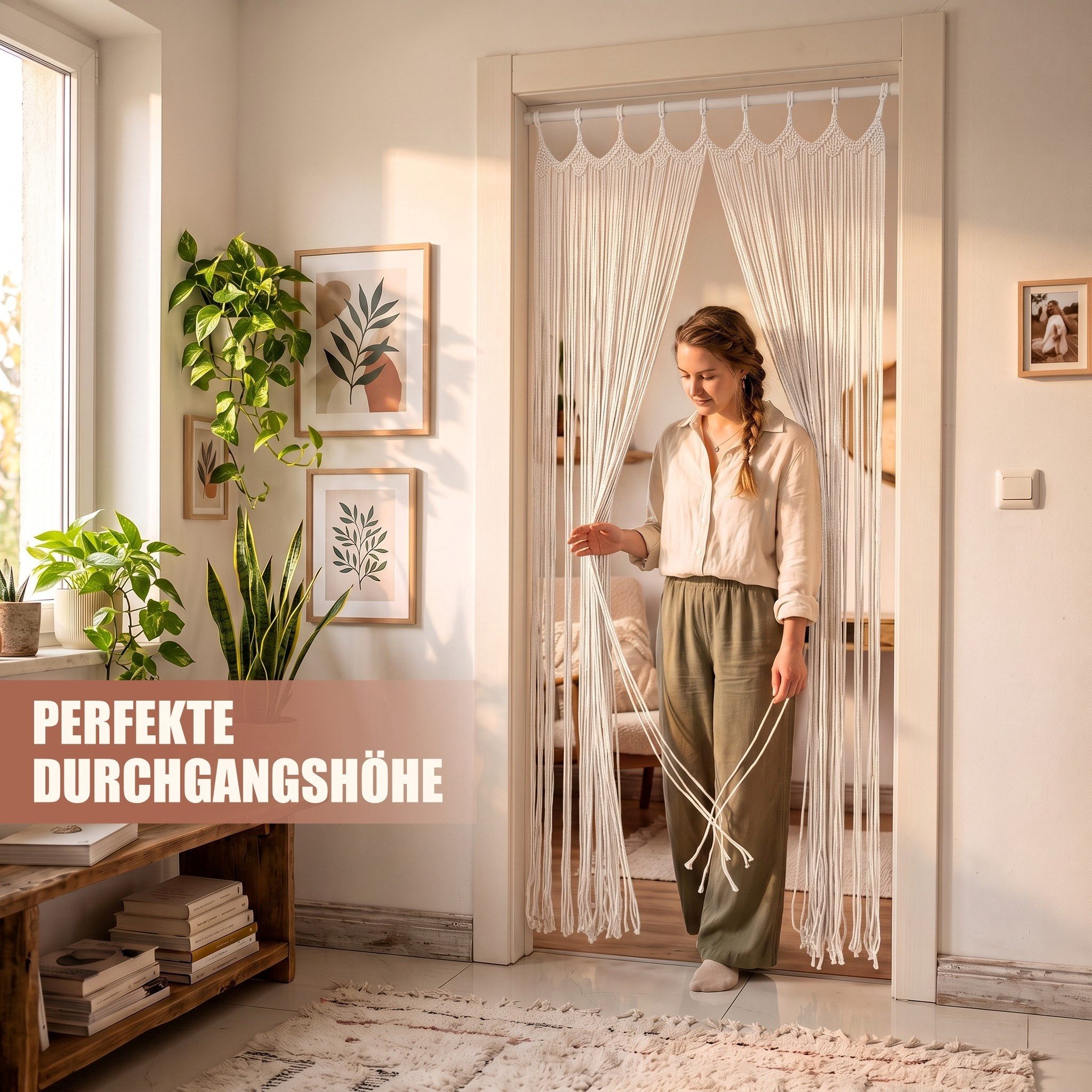 Cozyor Türvorhang Makramee Vorhang Boho 100x200 cm für Tür, Fenster, Balkon & Wohnwagen (1 St), Schlaufen, 100% Baumwolle, beige natur Wandteppich Wandbehang Ho – Bild 5 von 5