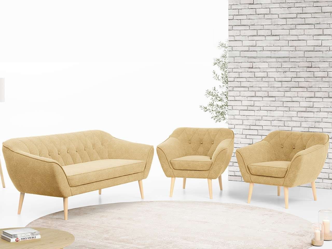 MKS MÖBEL Sofa PIRS 1, mit Gelb Relaxfunktion, 3 Skandinavische Sofa Deko 1 Moderne Set, Matana