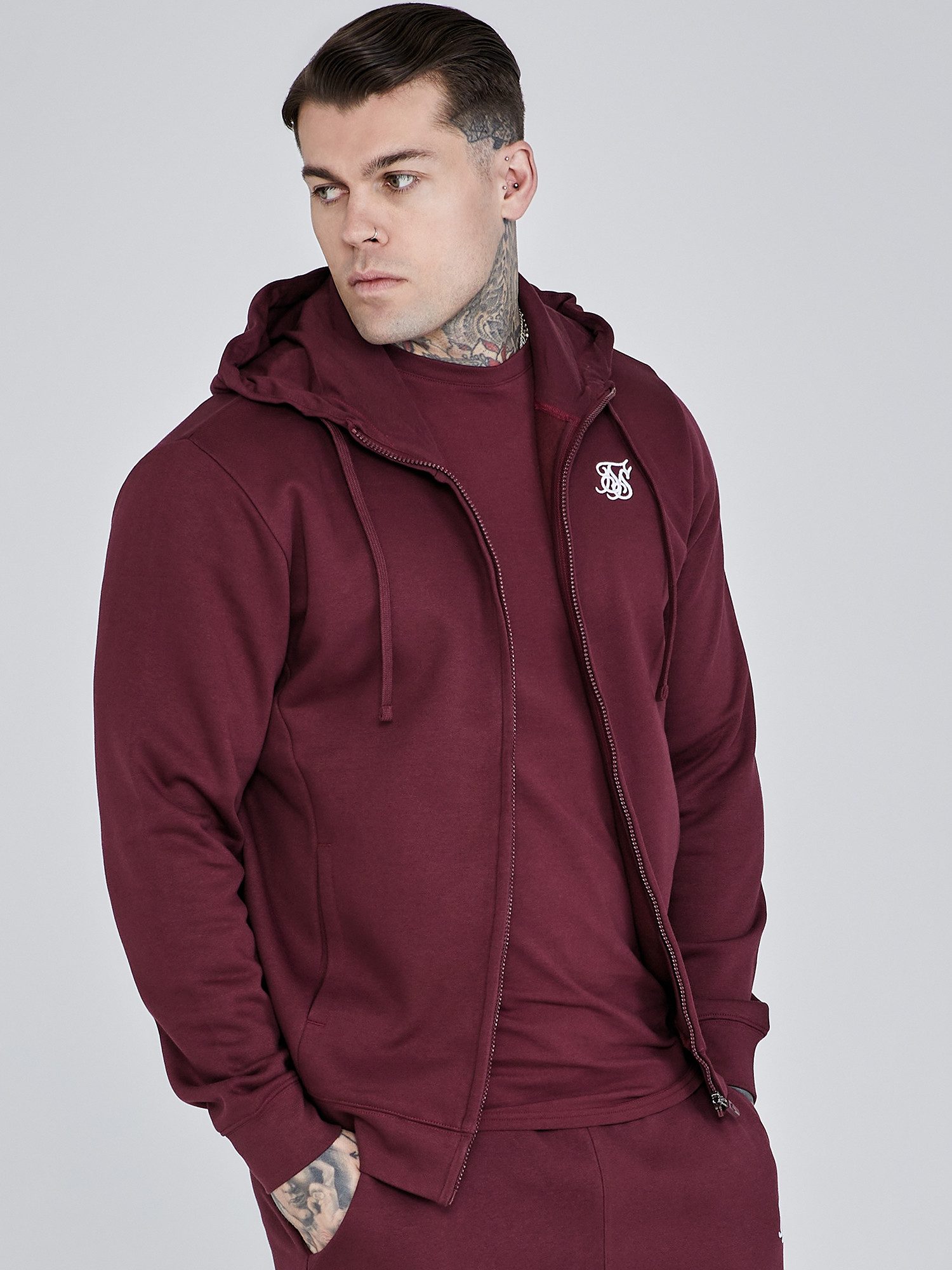 Siksilk Hoodie SikSilk Herren Bordeaux Essentials Full Zip Kapuzenpullover günstig online kaufen