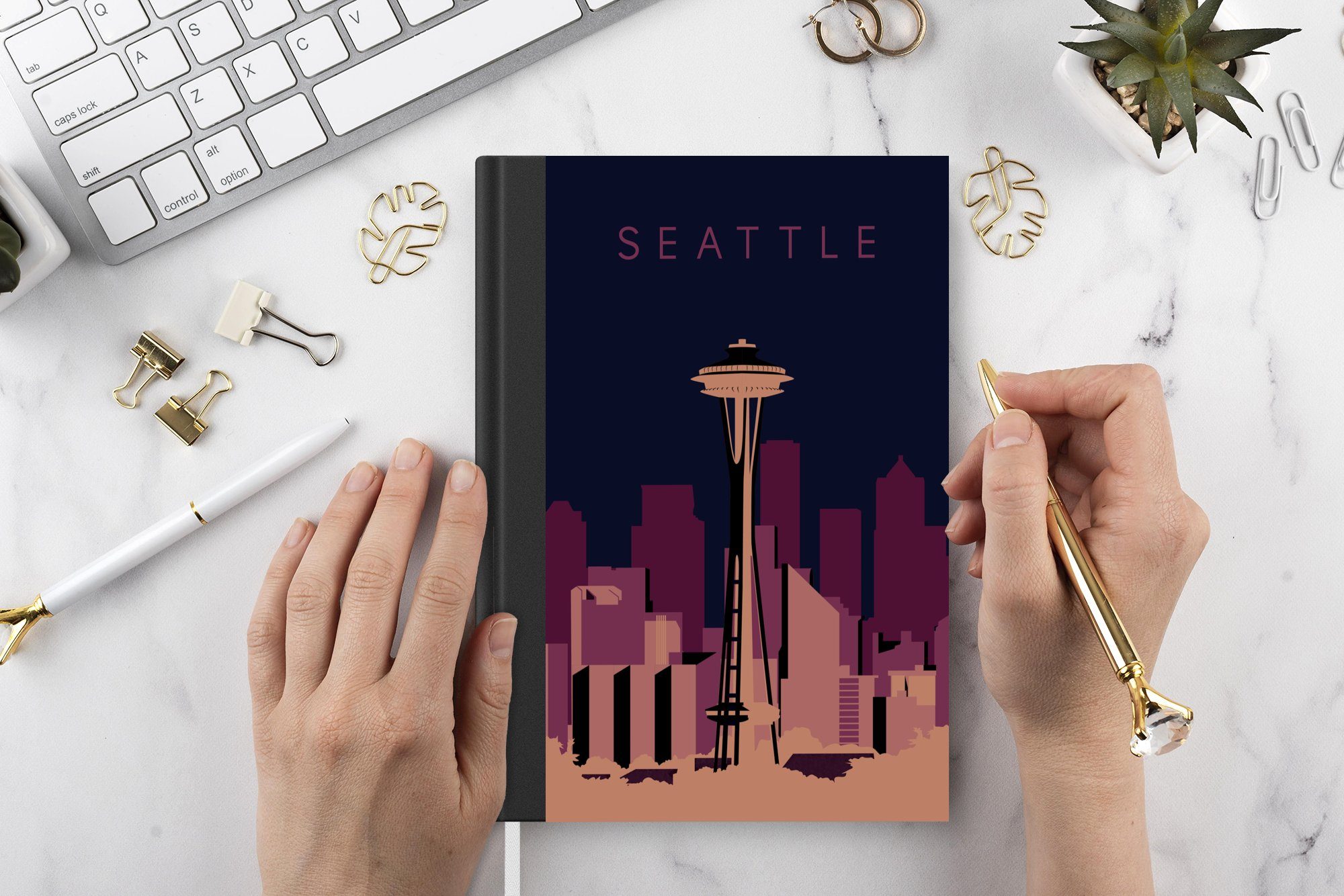 Notizbuch MuchoWow Seattle - Haushaltsbuch USA, Notizheft, A5, 98 Amerika Tower - Seattle Merkzettel, - - Tagebuch, Seiten, Journal, Turm
