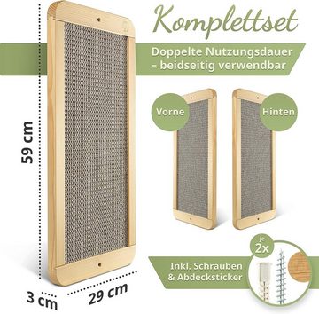 WOOWOOD Kratzbrett Katzenkratzbrett, (inkl. Montagematerial), 100% Öko Kratzteppich [Beidseitig Verwendbar]; Massivholz