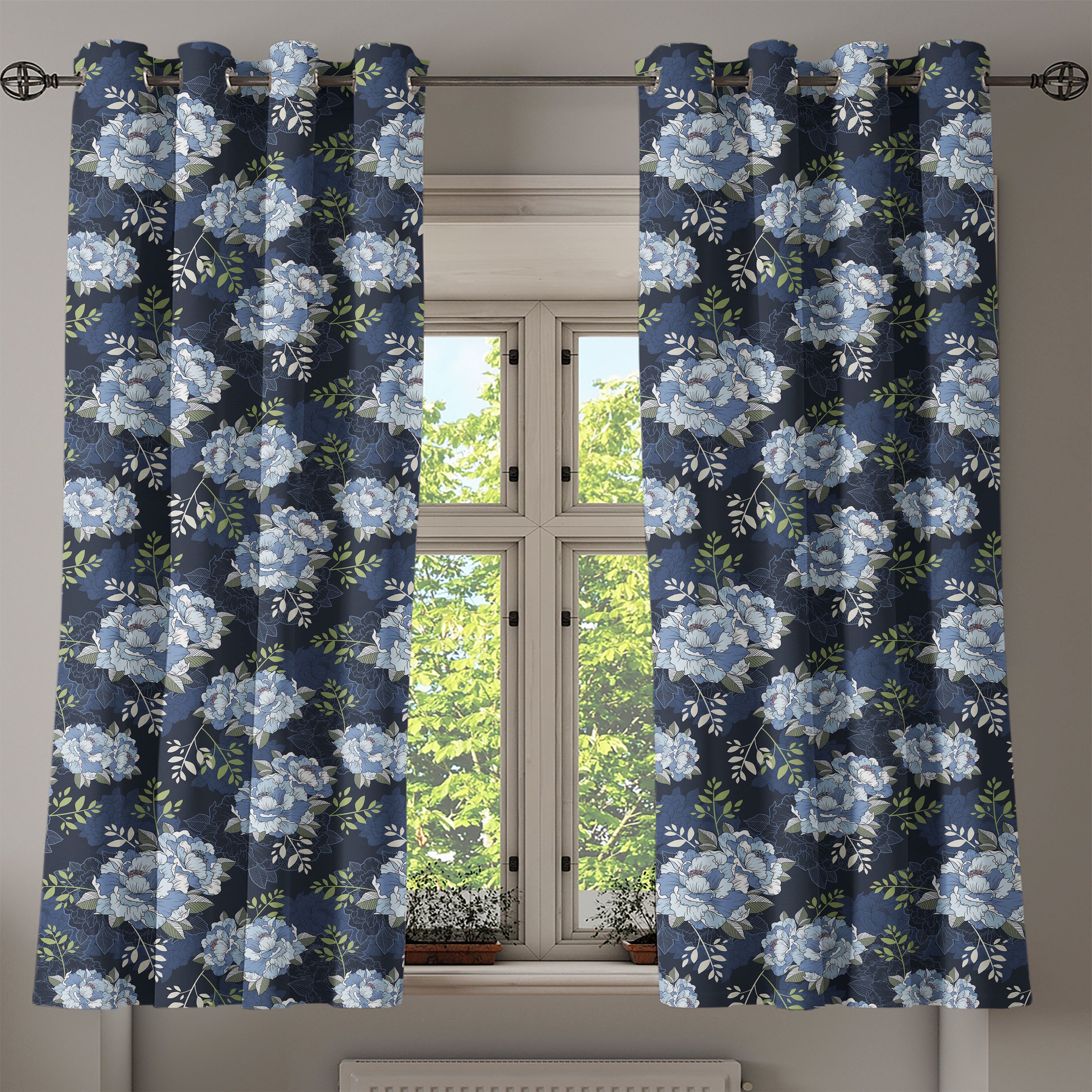 Blumen Dekorative Schlafzimmer für Abakuhaus, Wohnzimmer, Peony Petal Gardine 2-Panel-Fenstervorhänge Klassische