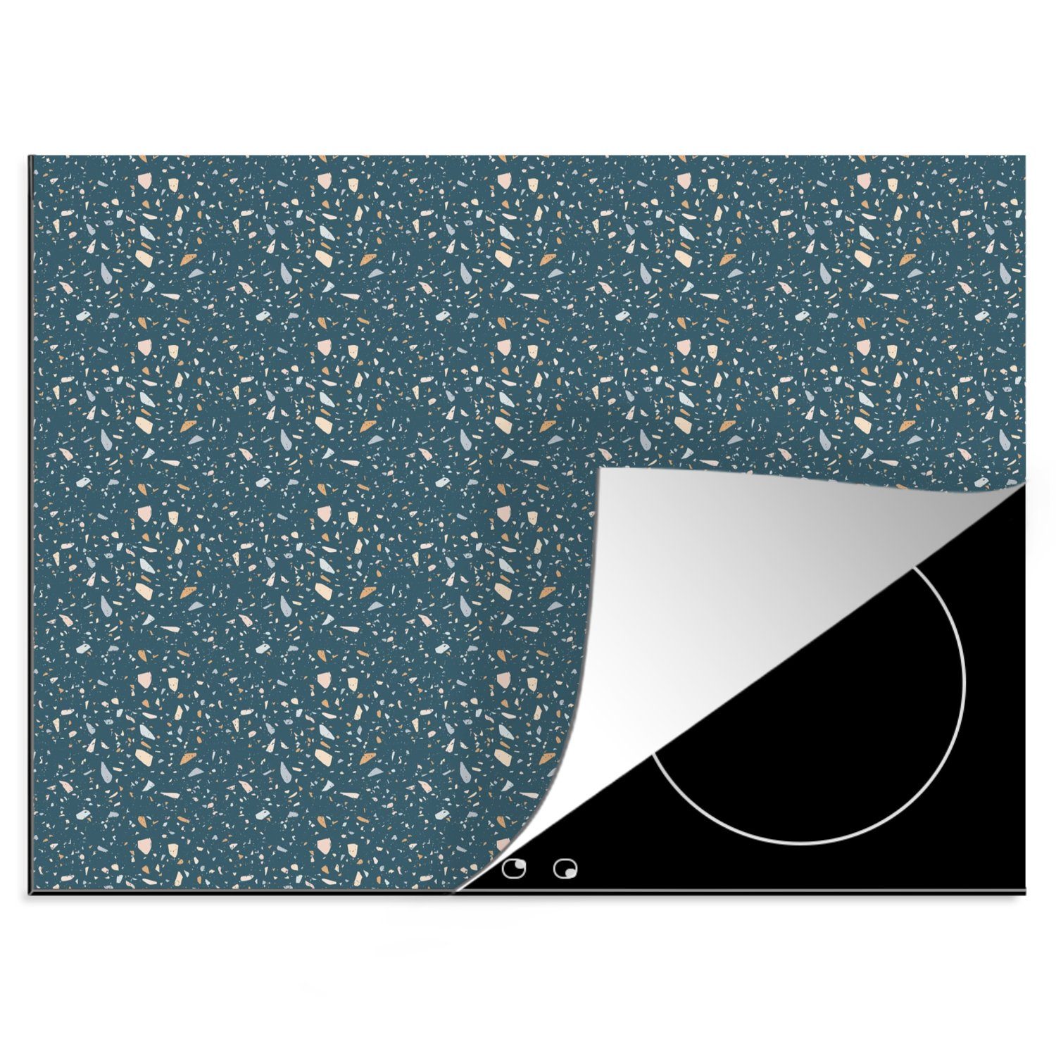 MuchoWow Herdblende-/Abdeckplatte Textur - Terazzo - Muster, Vinyl, (1 tlg), 59x51 cm, Induktionsschutz, Induktionskochfeld, Ceranfeldabdeckung