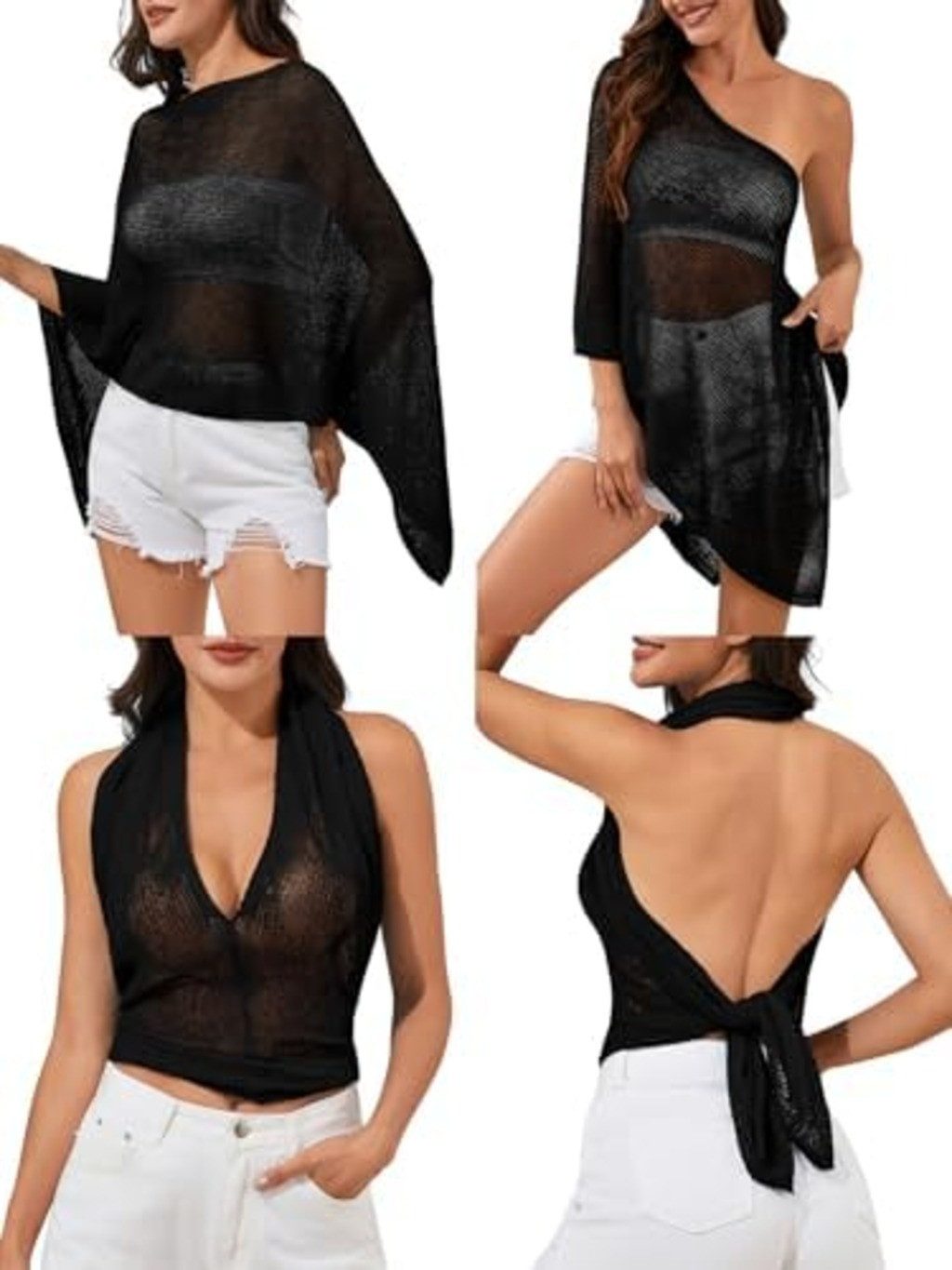 nsihing Schal Strandponcho Damen Schal, Transparenter Häkelponcho Sommer, Schulterfreies Cover-Up für Strand, Pool & Urlaub