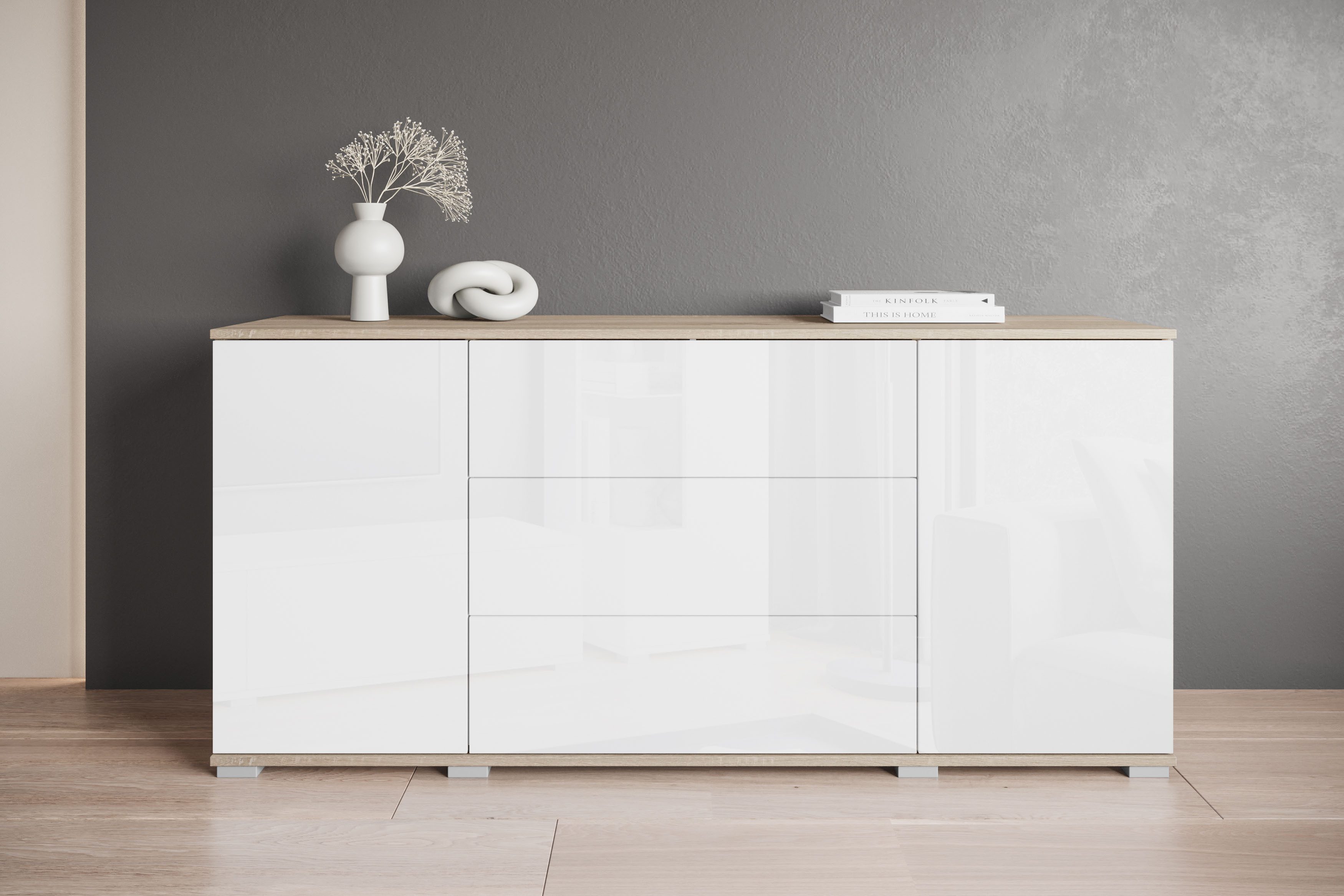 OTTO home Sideboard Kenia, Kommode für das Schlafzimmer/Wohnzimmer (1 St), Modernes Sideboard mit 3 Schubladen und 4 Fächern, Breite 150 cm