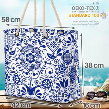 VOID Strandtasche (1-tlg), Blumenmuster Blau Weiss Blumen Deko Küche Dekoration Blüten Blätter H