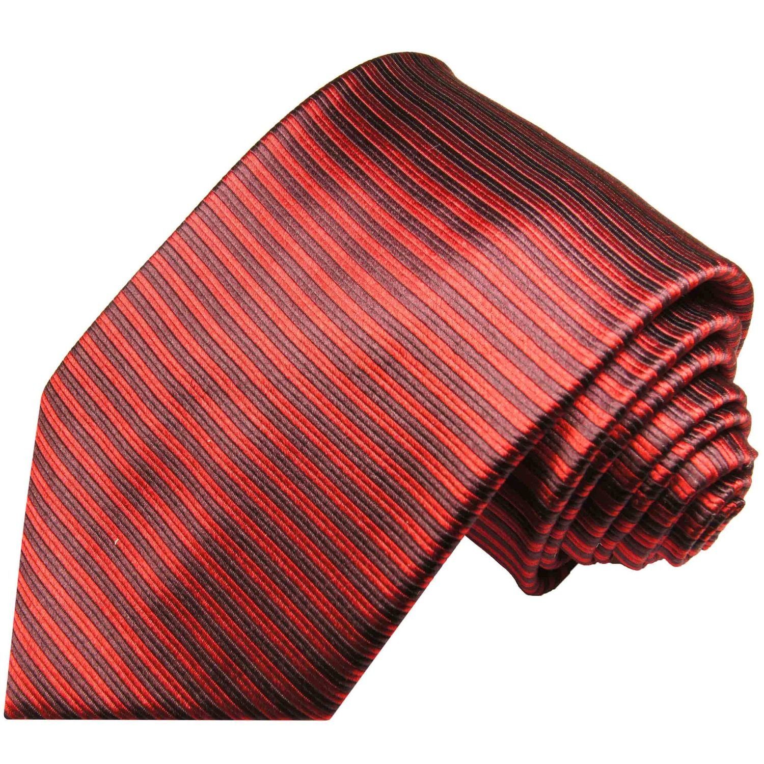 Paul Malone Krawatte Designer Seidenkrawatte Herren Schlips modern gestreift 100% Seide Breit (8cm), rot schwarz 767