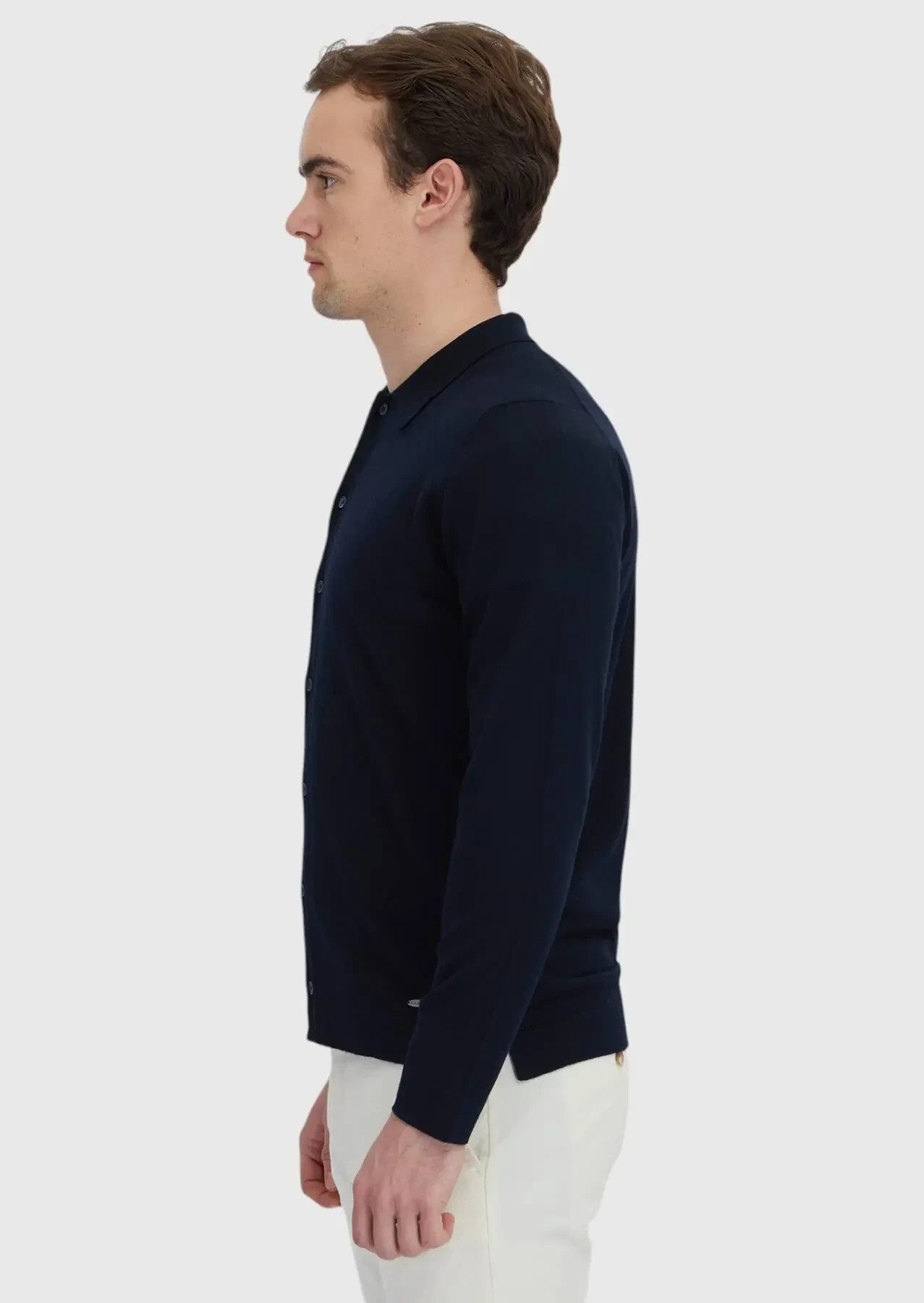 RAMSEY Longpullover Marineblaue Strickjacke mit Rollkragen aus Wollmischung