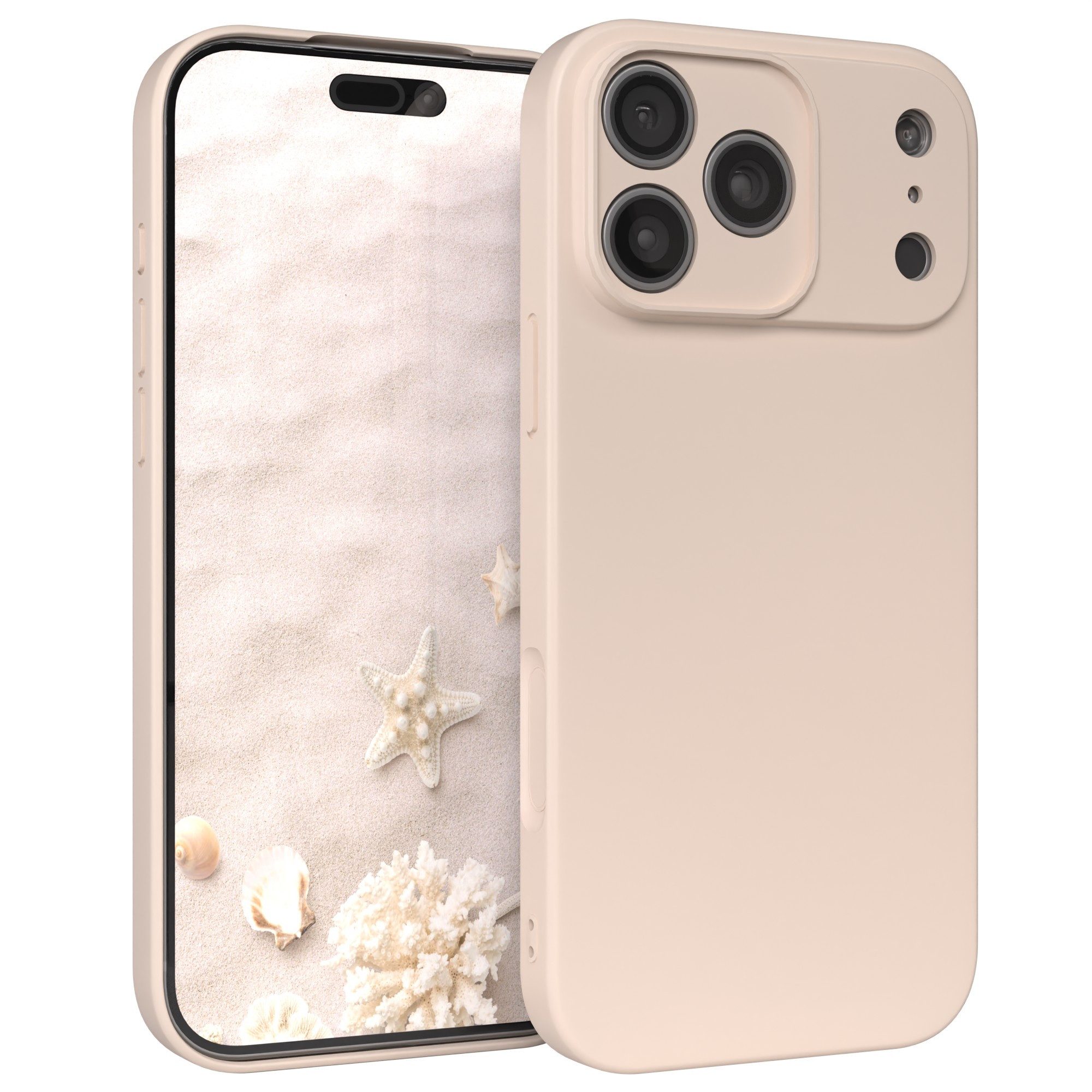 EAZY CASE Handyhülle für Apple iPhone 17 Pro Max Hülle Silikon 6,9 Zoll, Bumper Case Matt Slimcover Silikonschutzhülle elastisch Taupe / Beige