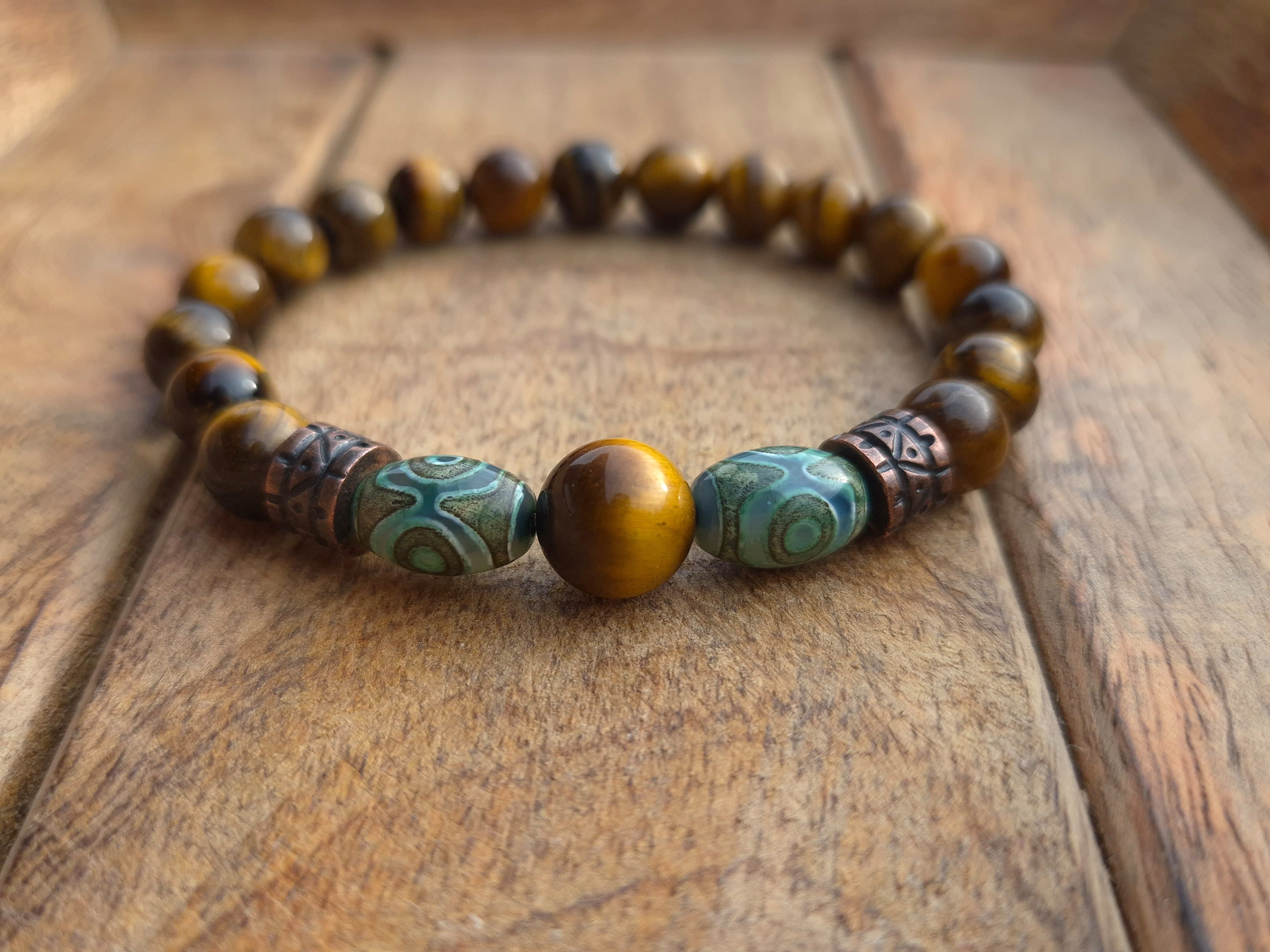 NAHLE Perlenarmband Naturstein Tigerauge Tibet Armband, elastisches Band