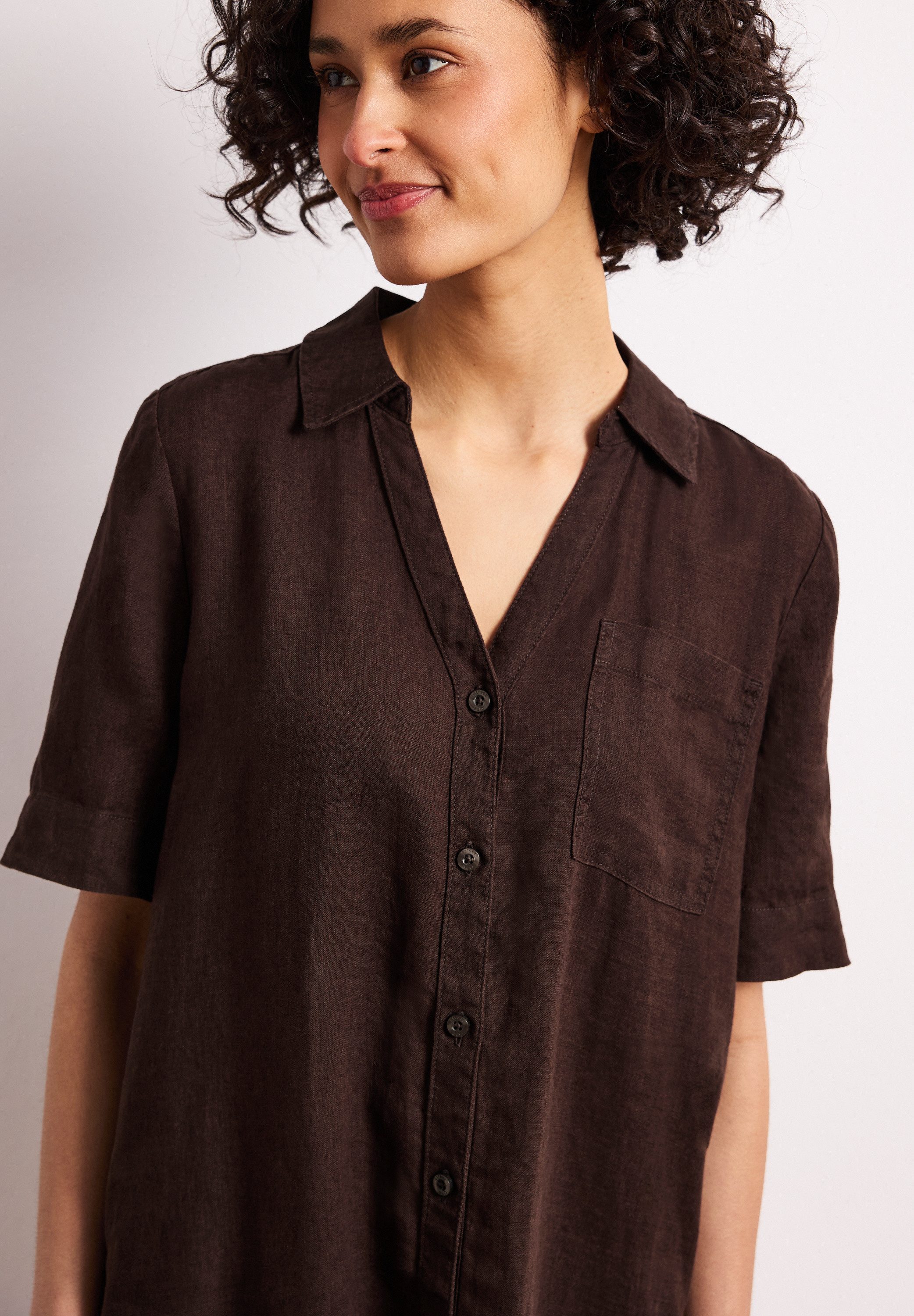 STREET ONE Midikleid Sommerkleid aus Leinen mit Knopfleiste