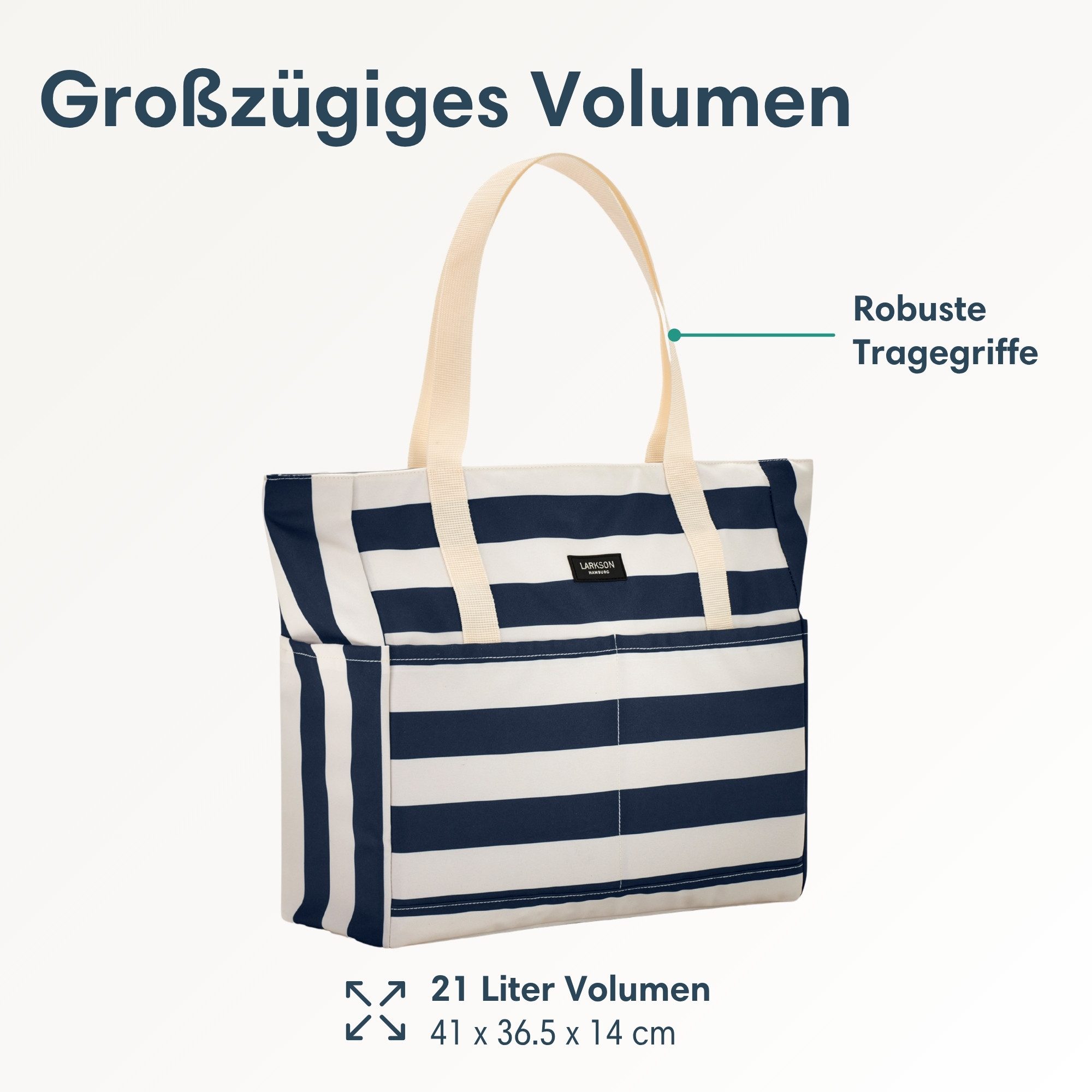 LARKSON Strandtasche Linn Strandtasche mit Reißverschluss (1-tlg), Große Beach Bag für Strand und Urlaub, Wasserabweisend