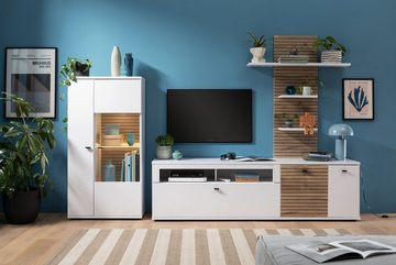 xonox.home TV-Schrank TV Lowboard ROVIGO, 195 x 43 cm, Weiß matt, Nox Eiche Dekor, mit 2 Türen und 1 Schublade