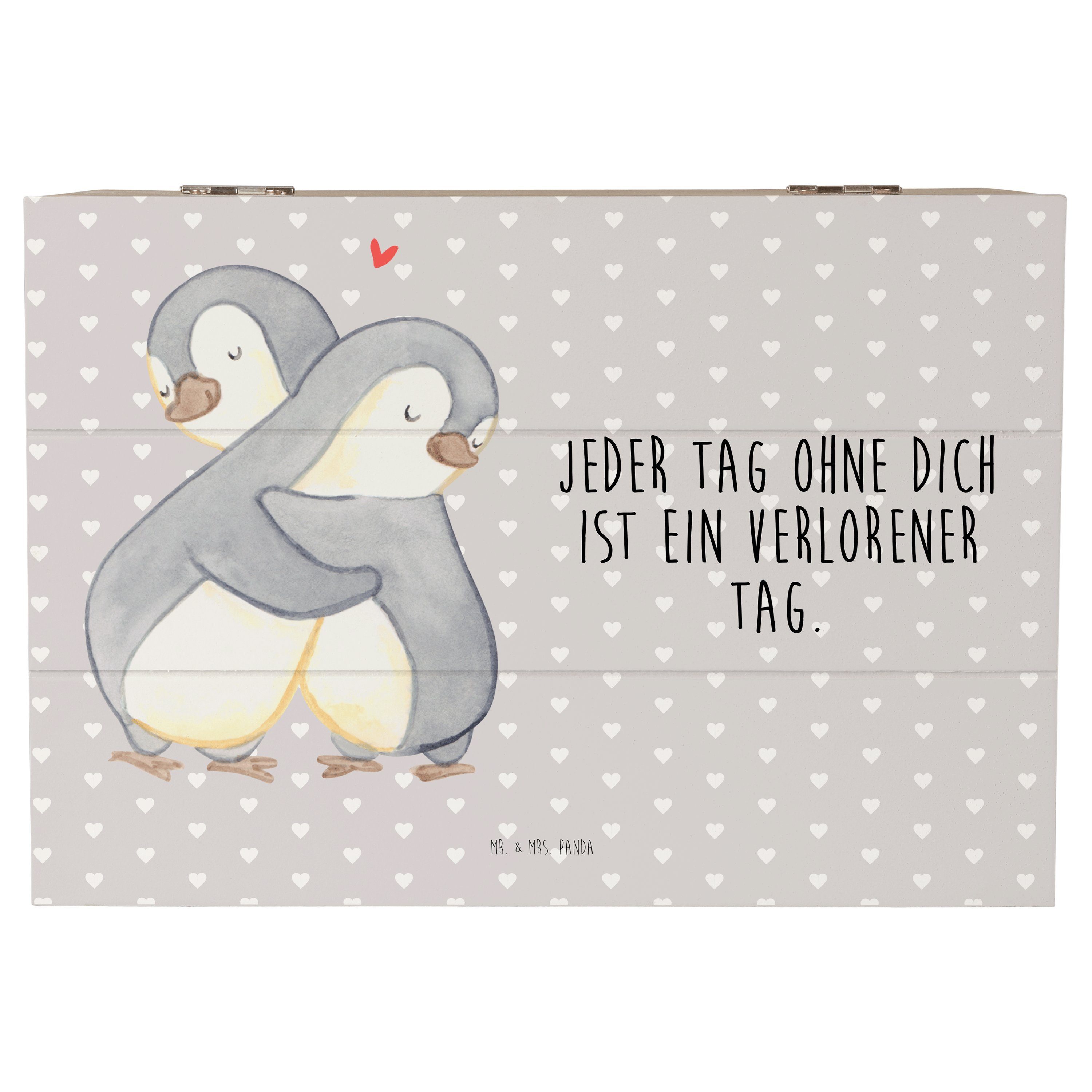 Mr. & Mrs. Panda Dekokiste 22 x 15 cm Pinguine Kuscheln - Grau Pastell - Geschenk, XXL, Holzkist (1 St), Vielseitig nutzbar