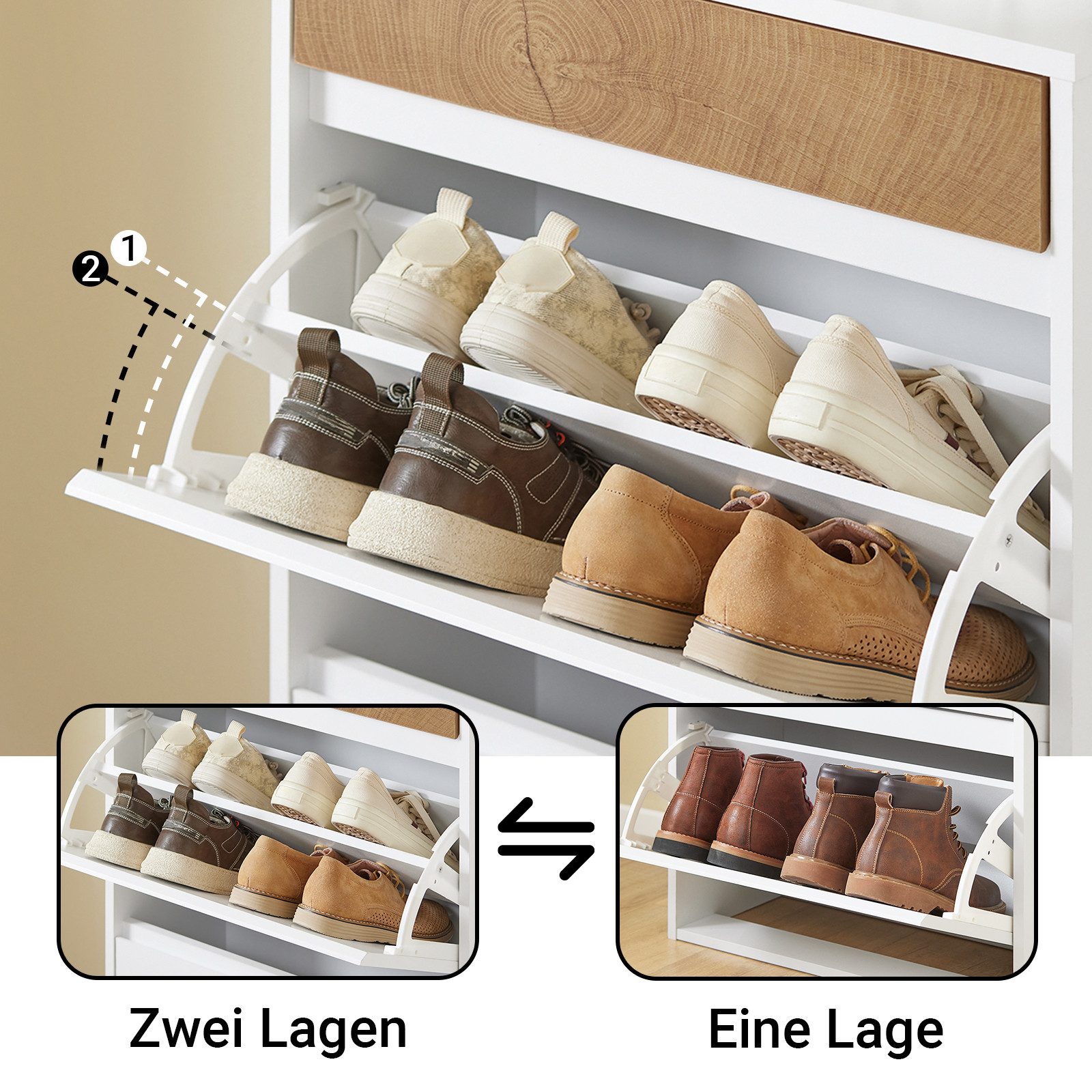 SoBuy Schuhschrank FSR205, Schuhkipper schmal Schuhregal Schuhorganizer, mit Schublade Schuhschrank mit 2 Klappen, perfekt für schmale Flure, für 12 Paar