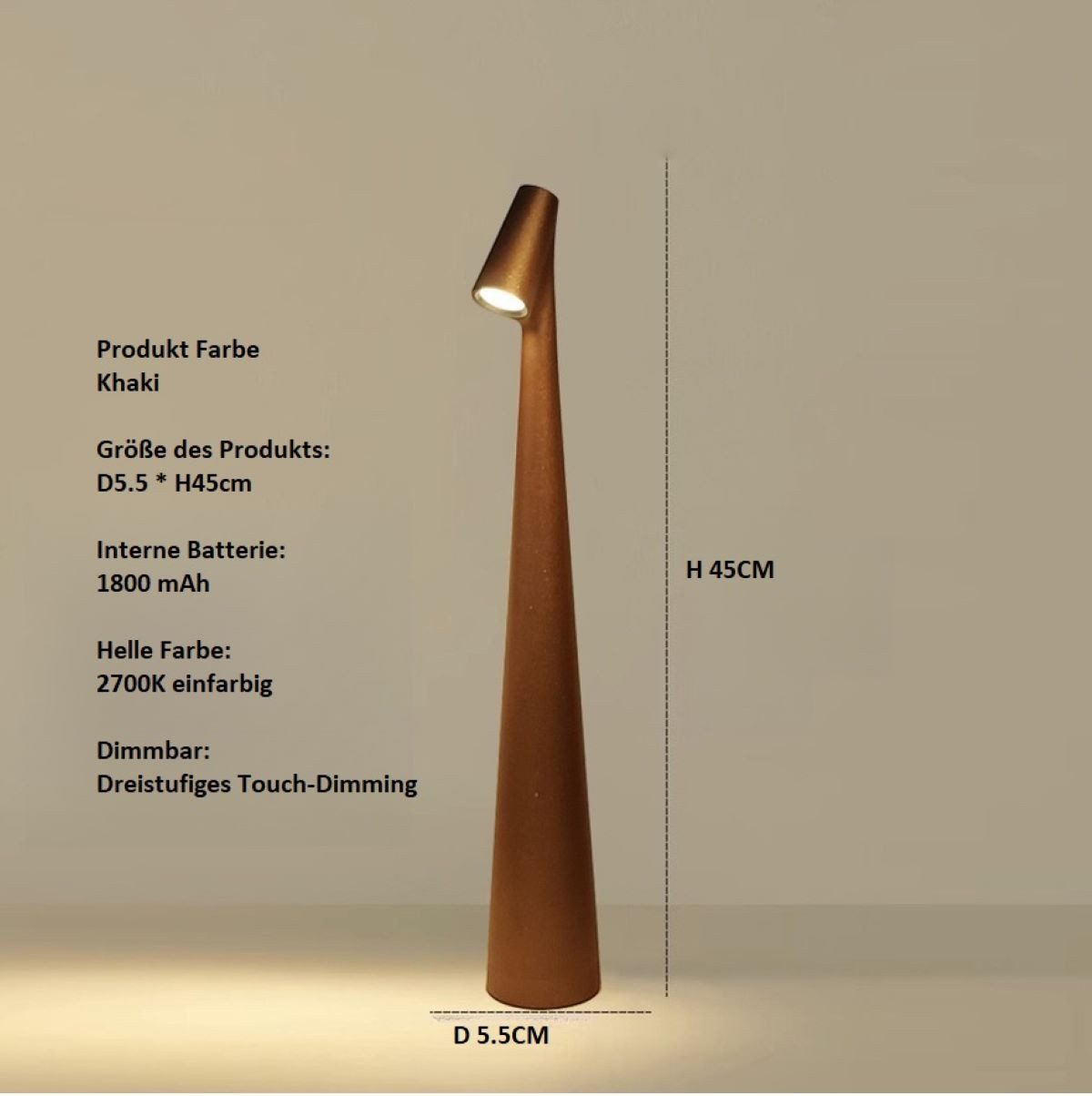 DTC GmbH LED Schreibtischlampe Große tragbare wiederaufladbare dekorative Tischlampe-Großformat