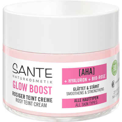 SANTE Gesichtspflege Glow Boost Rosiger Teint Creme AHA Hyaluron Bio-Rose, Rosa, 50 ml