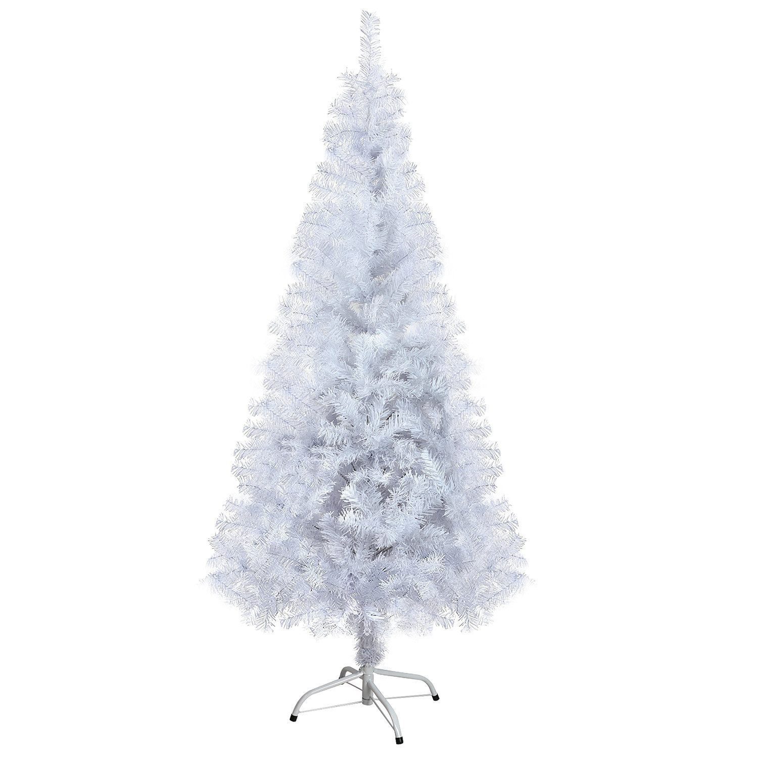 SunJas Künstlicher Weihnachtsbaum 120/150/180cm Weiß Künstlicher Tannenbaum mit ca.200 400 600 Spitzen, Weihnachtsdekorationen Künstlicher Tannenbaum, Christbaum mit Ständer und Flammschutzmittel