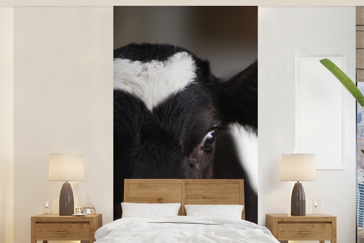 Tiere, Schlafzimmer Wohnzimmer Fototapete Nase Kalb - MuchoWow - für Matt, Vliestapete Küche, bedruckt, St), Kuh - (2 Fototapete