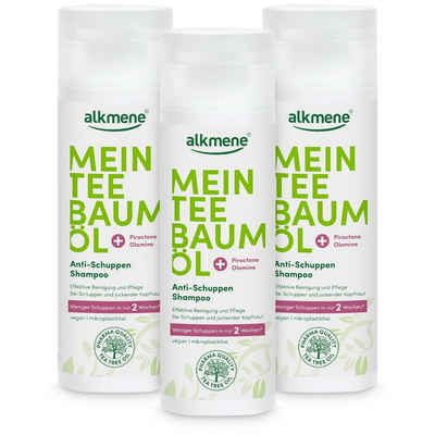 alkmene Haarshampoo 3x Teebaumöl Anti Schuppen Shampoo weniger Schuppen in 2 Wochen, 3-tlg.