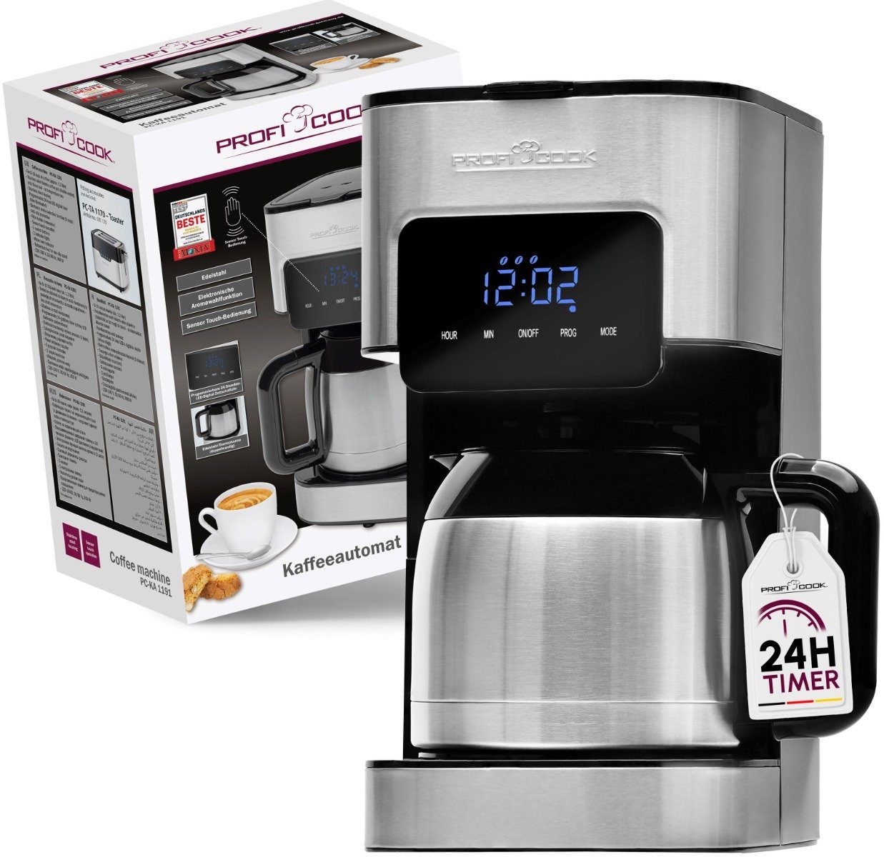 ProfiCook Filterkaffeemaschine PC-KA 1191, Kaffeemaschine mit Thermoskanne und Zeitschaltuhr