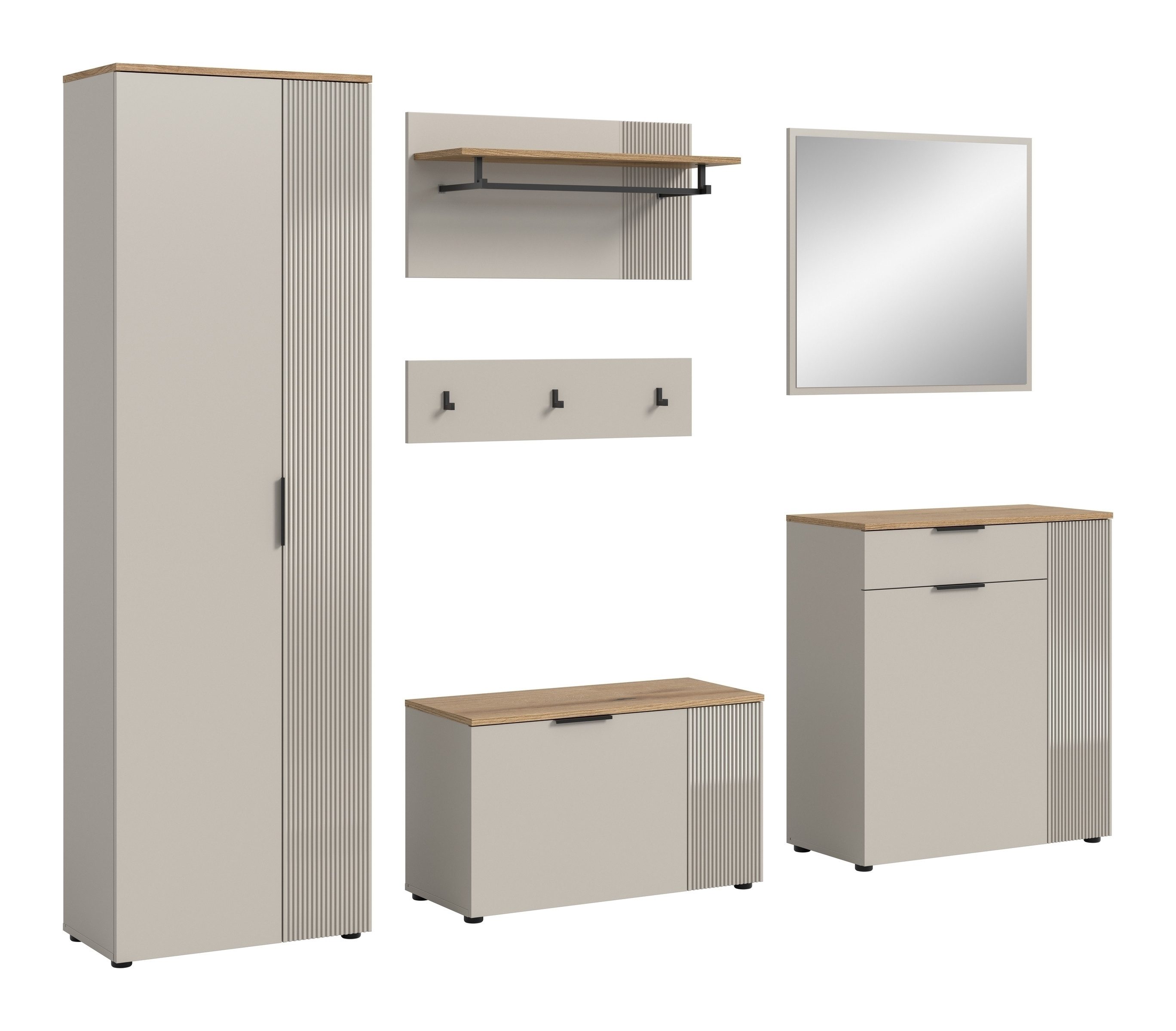freiraum Garderoben-Set Slide, in Evoke Oak - 250x190x36cm (BxHxT)