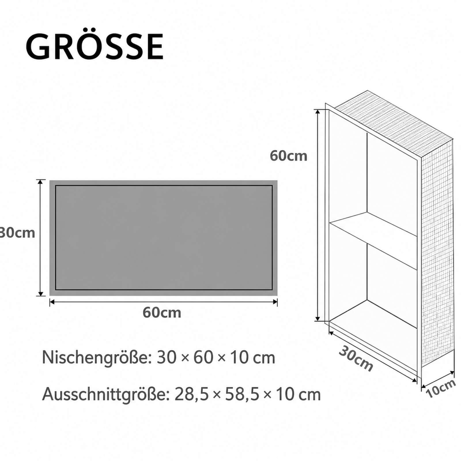 SaniteModar Duschwand Wandnische Dusche aus Edelstahl, Einbaunische für Badezimmer, Edelstahl, (1 tlg), Duschnische 30 × 60 × 10 cm, horizontal & vertikal montierbar