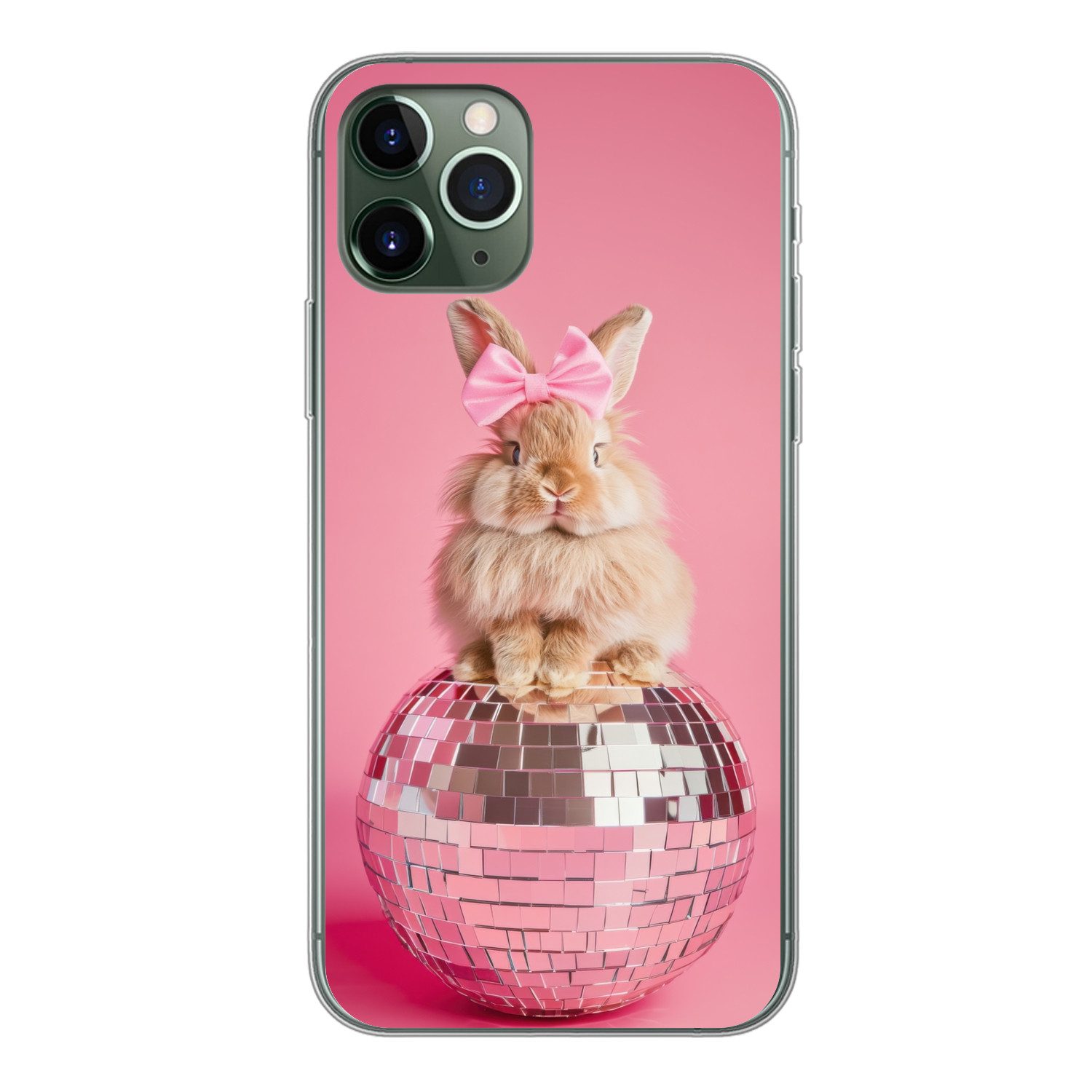 MuchoWow Handyhülle für Apple iPhone 11 Pro Schleife - Discoball - Kaninchen, Smartphone-Bumper, Print, Handy Schutzhülle Dünn