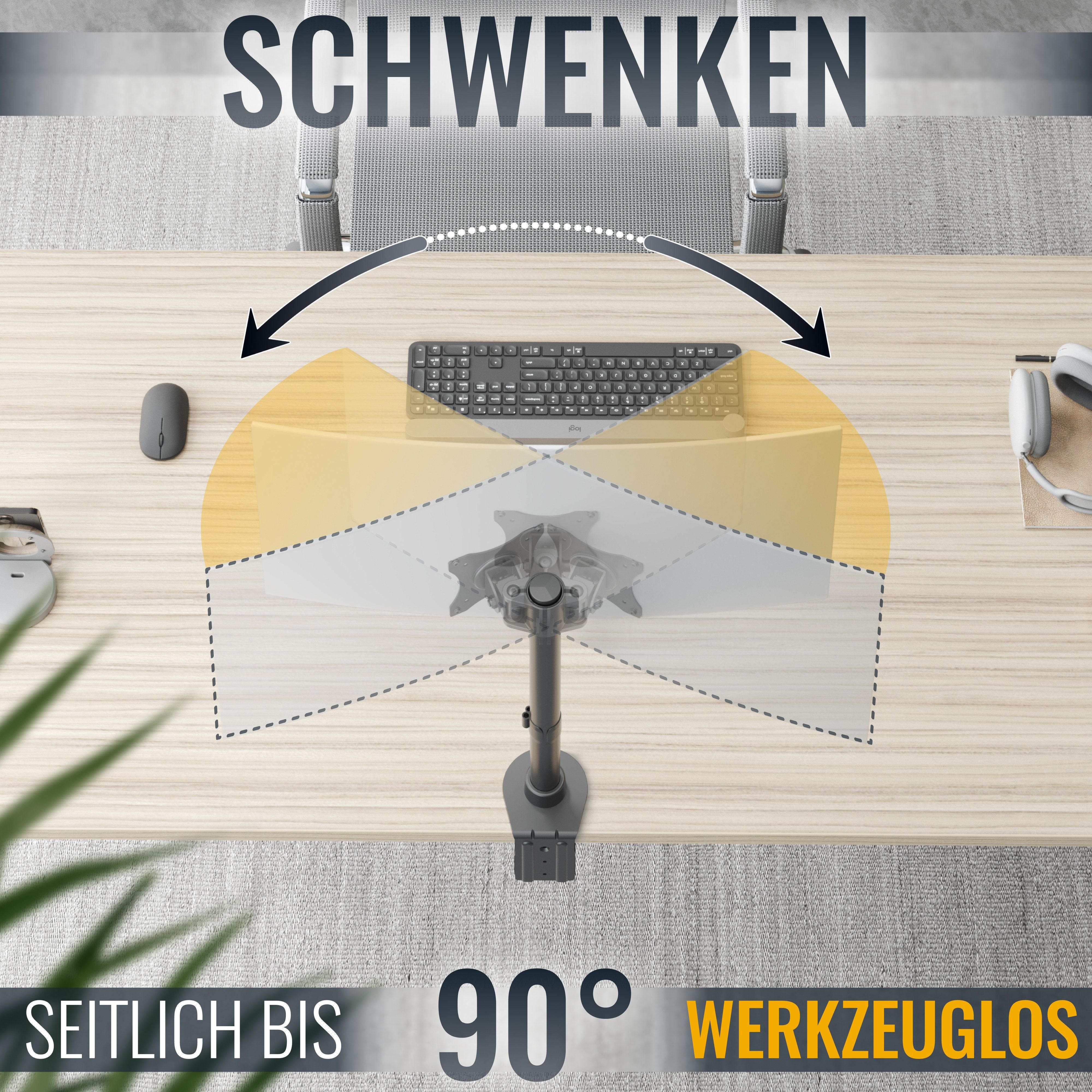 RICOO Monitor-Halterung Monitor Tischhalterung neigbar schwenkbar TS7011, (bis 29 Zoll, VESA 75x75 und 100x100, 1-tlg., 10 kg Belastbarkeit, Für ca.33-74 cm (13"-29) Bildschirm-Diagonale, neigbar +45°/-45°, schwenkbar bis zu 90°, vertikal verstellbar)