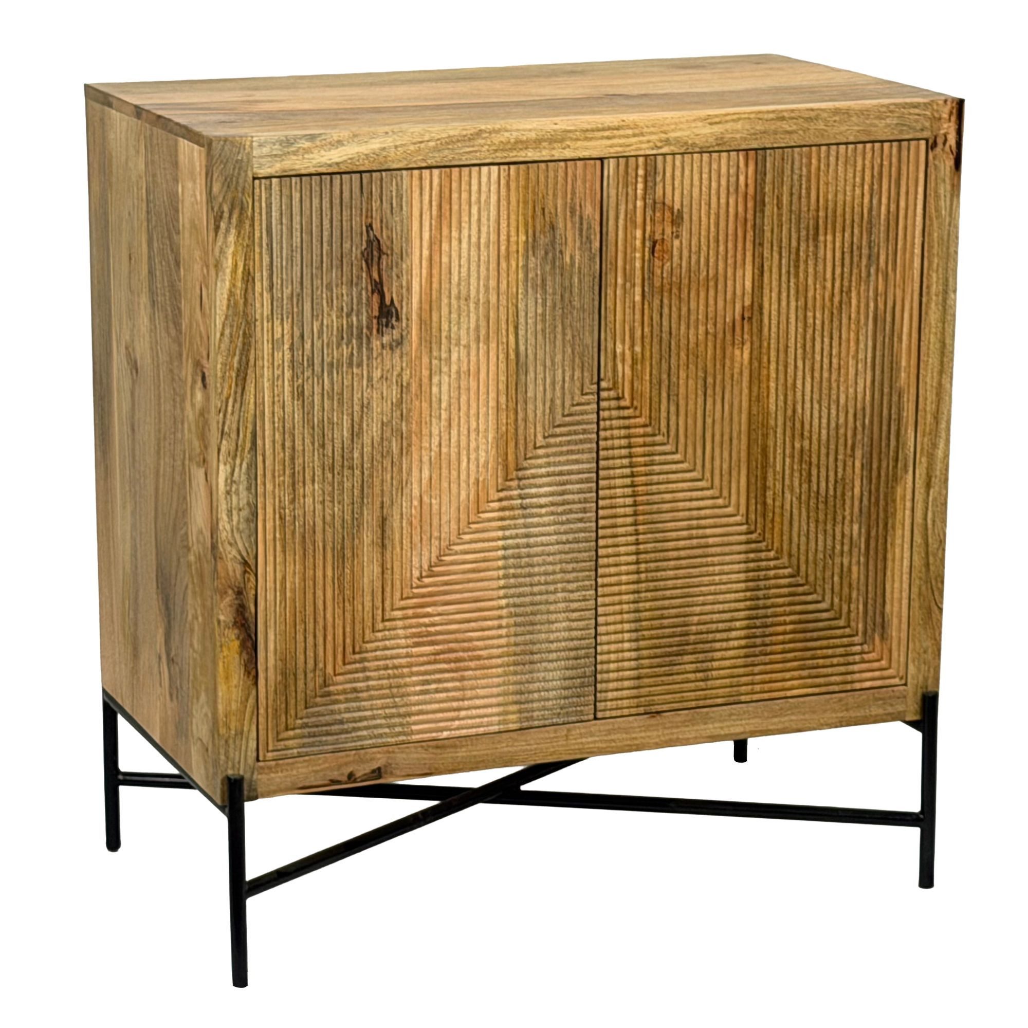 Wohnling Sideboard WL7.608 Kommode Massivholz 91x96cm Standschrank Anrichte Flurschrank (Ausdrucksstarke Linien mit Tiefe), Natürliche Holzstruktur als Blickfang