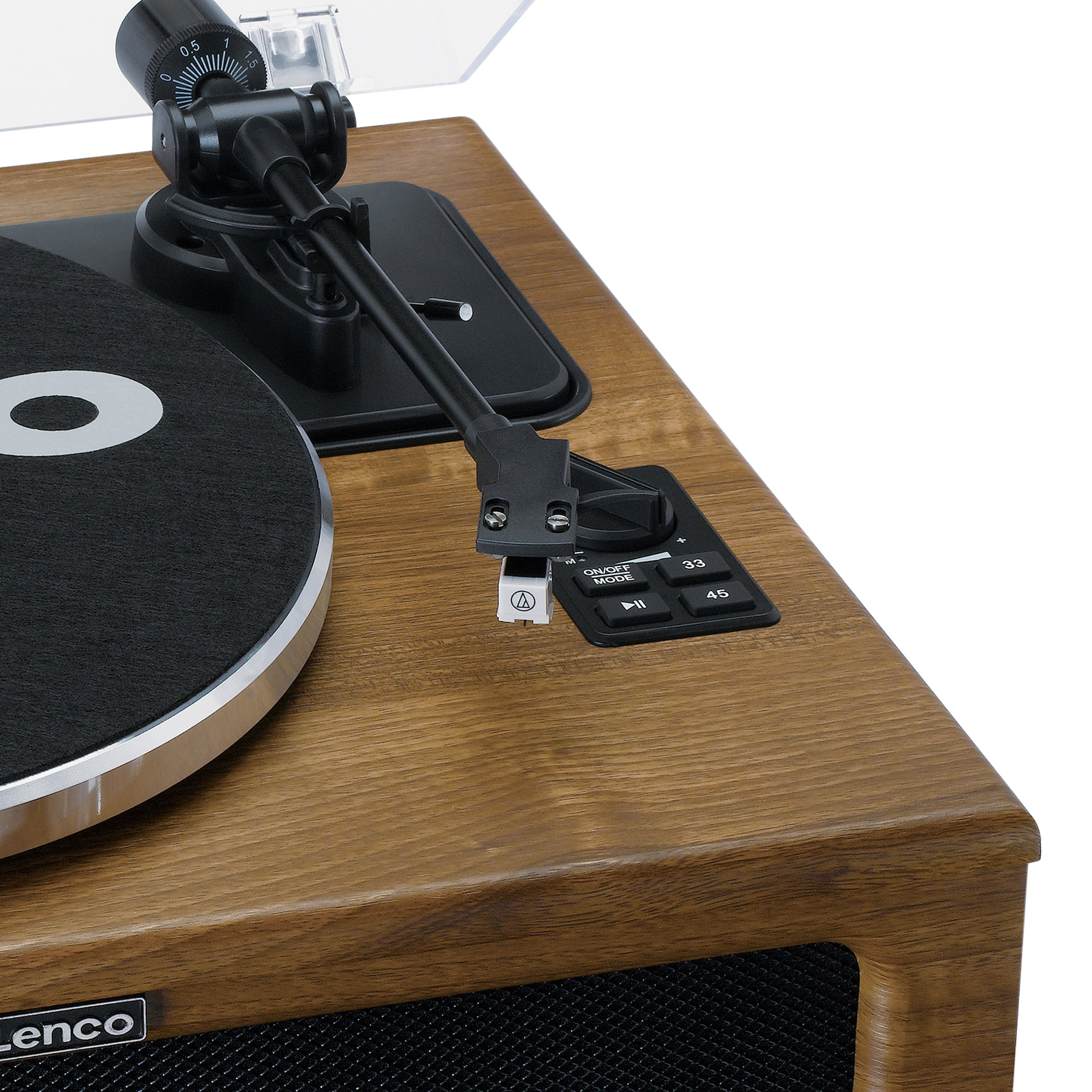 Lenco LS-410WA Plattenspieler (Riemenantrieb, Bluetooth, Bluetooth 5.0, integr. 40W-RMS-Lautsprecher & Audio-Technica, Walnuss) – Bild 4 von 5