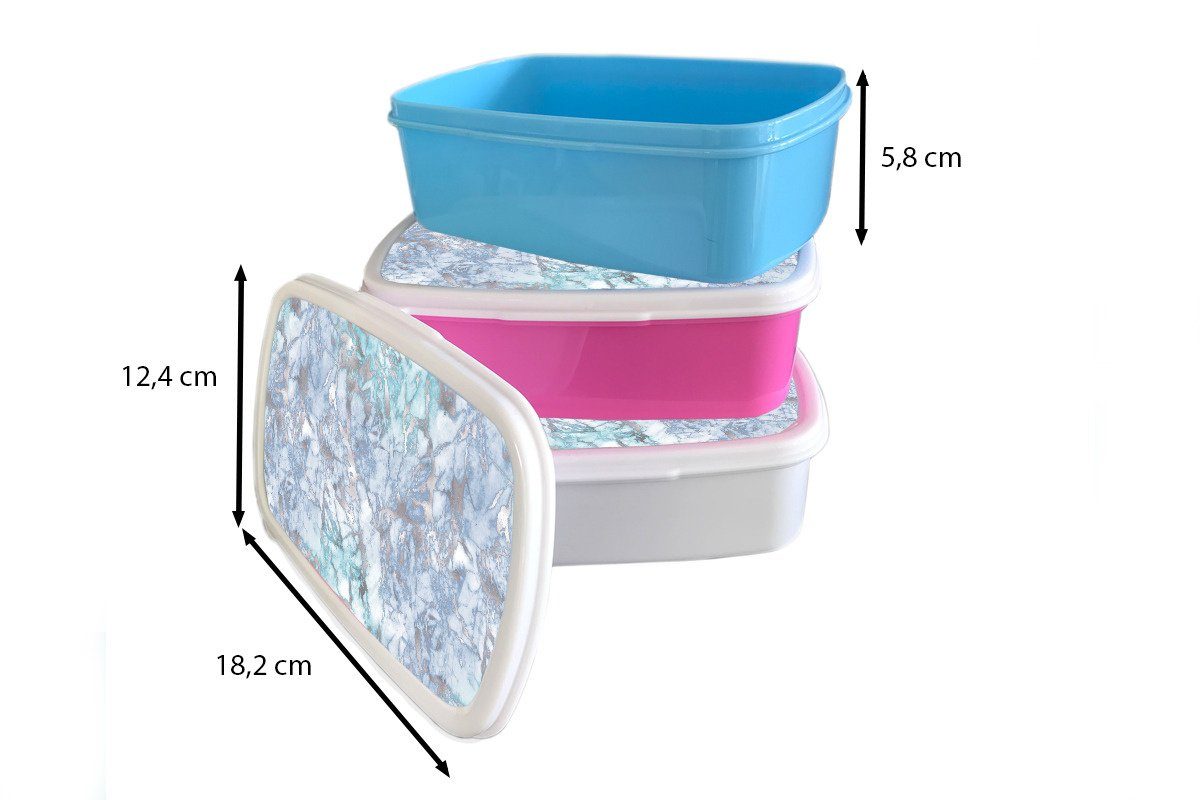 MuchoWow Lunchbox Silber - Gemustert Brotbox - Marmor, und Erwachsene, für Jungs weiß Mädchen (2-tlg), - Kinder Blau Kunststoff, für Brotdose, und