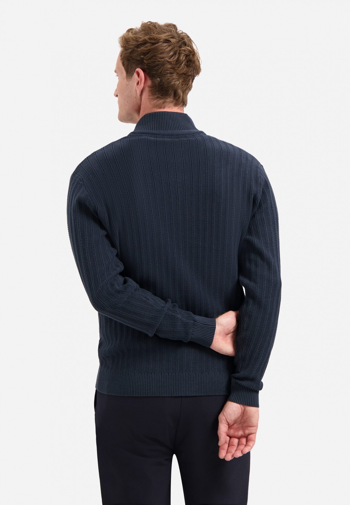 NO EXCESS Stehkragenpullover No Excess Strickjacke mit Reißverschluss