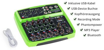 Pronomic Mischpult Mini6 USB-betriebener 6-Kanal Mixer, (2-tlg), mit Medienplayer/-recorder mit Bluetooth und USB - Audio-Interface