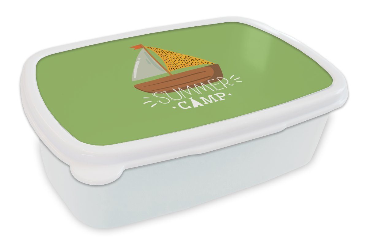 MuchoWow Lunchbox Boot - Sommer - Gelb, Kunststoff, (2-tlg), Brotbox für Kinder und Erwachsene, Brotdose, für Jungs und Mädchen weiß
