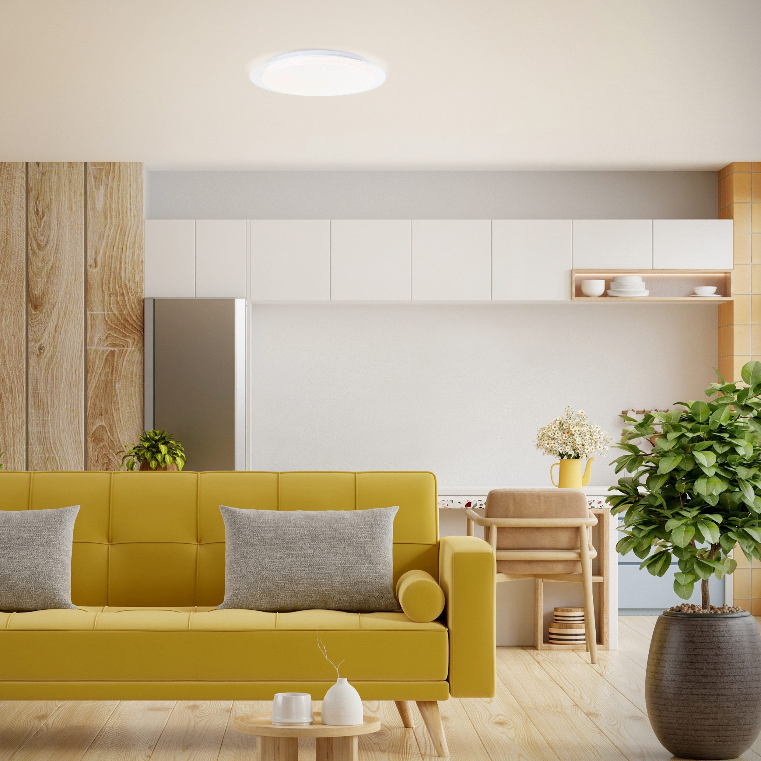 Lightbox Deckenleuchte, LED fest integriert, Warmweiß, Ø 40cm, 24W, 2400lm, 3000K, transparenter Rahmen, Metall/Kunststoff