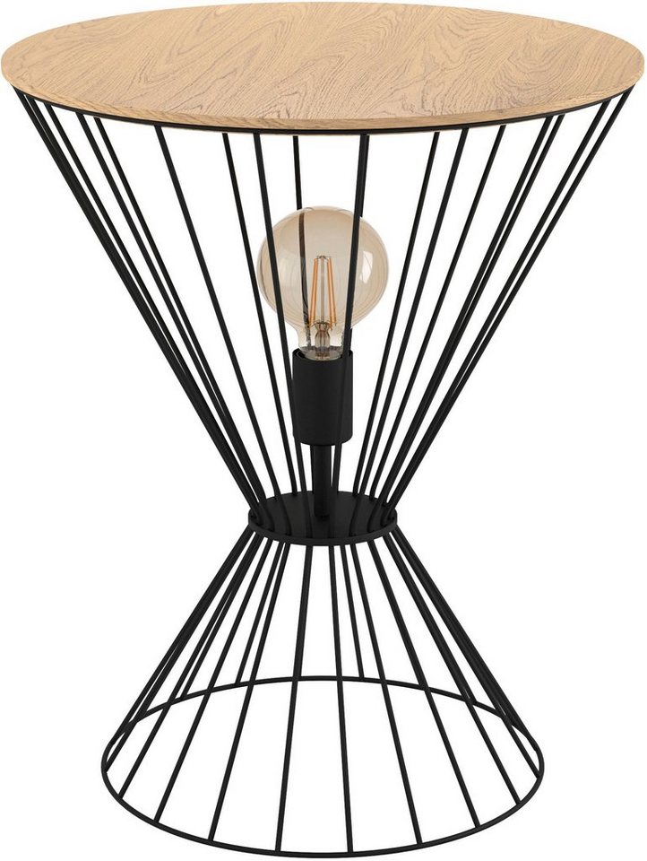 EGLO Tischleuchte DESIERTO, Leuchtmittel wechselbar, ohne Leuchtmittel,  Tischleuchte in schwarz und braun aus Stahl, Holz - exkl. E27 - 40W