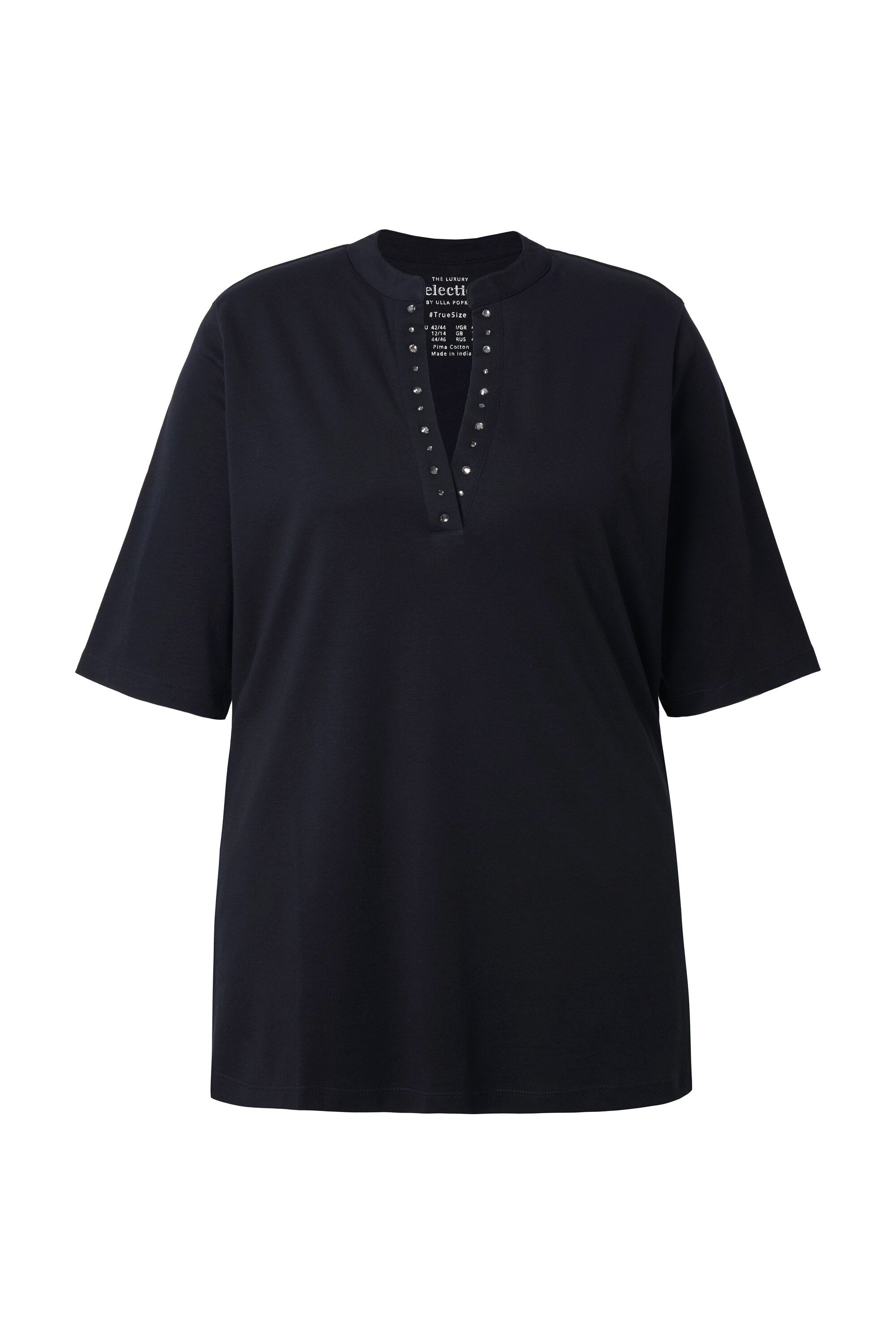 Ulla Popken T-Shirt T-Shirt Ziersteine Stehkragen Halbarm Pima Cotton günstig online kaufen