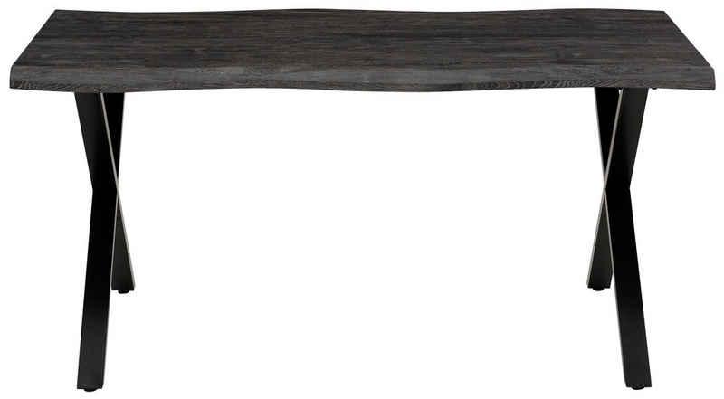 HELA Esstisch GRETA, Baumkantentisch (Nachbildung), versch. Größen, X-Gestell, 46mm Stärke