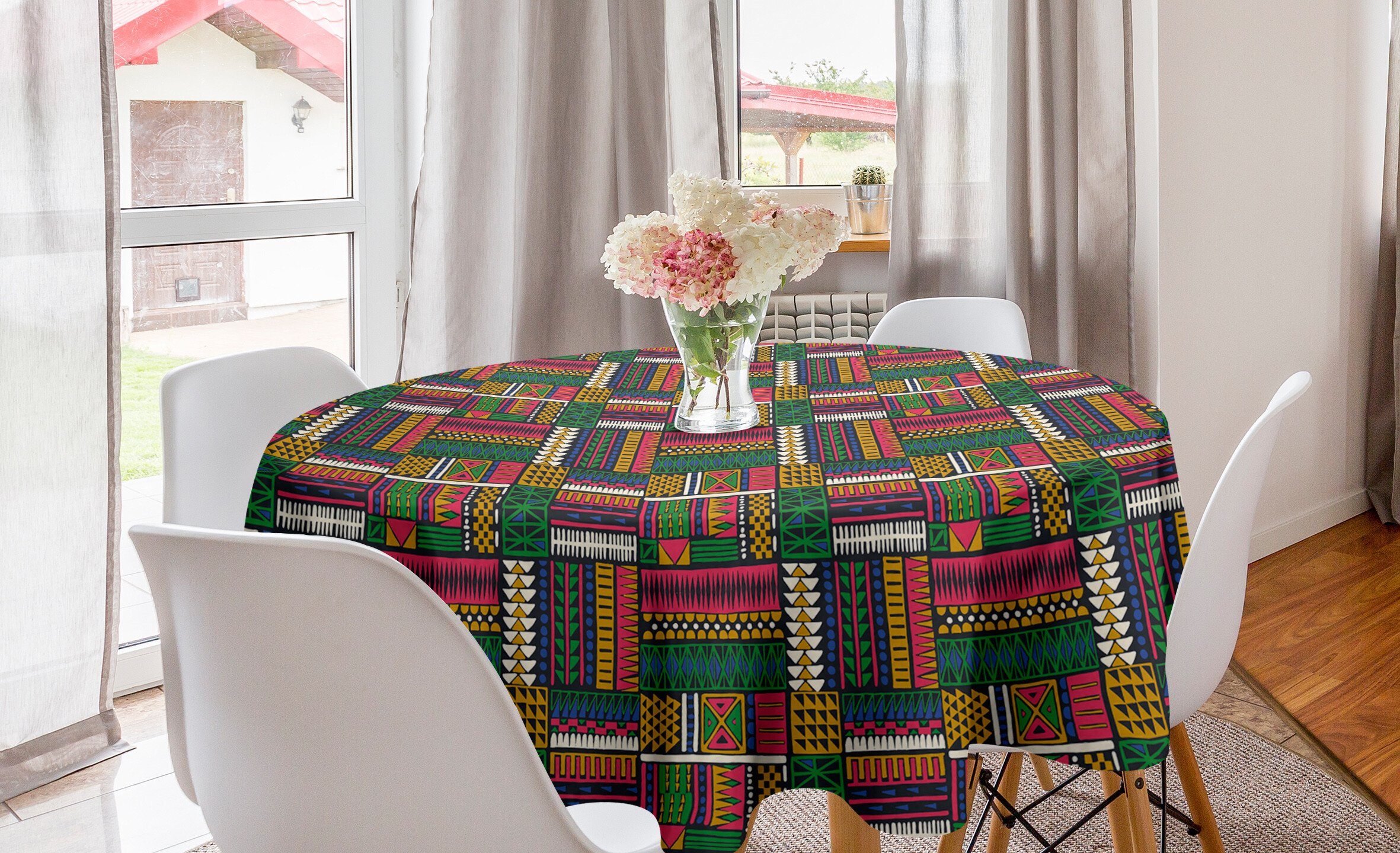 Tischdecke Kunst Esszimmer Geometrische Aufwändiger Dekoration, für Abdeckung Volk Kreis Tribal Abakuhaus Küche Tischdecke