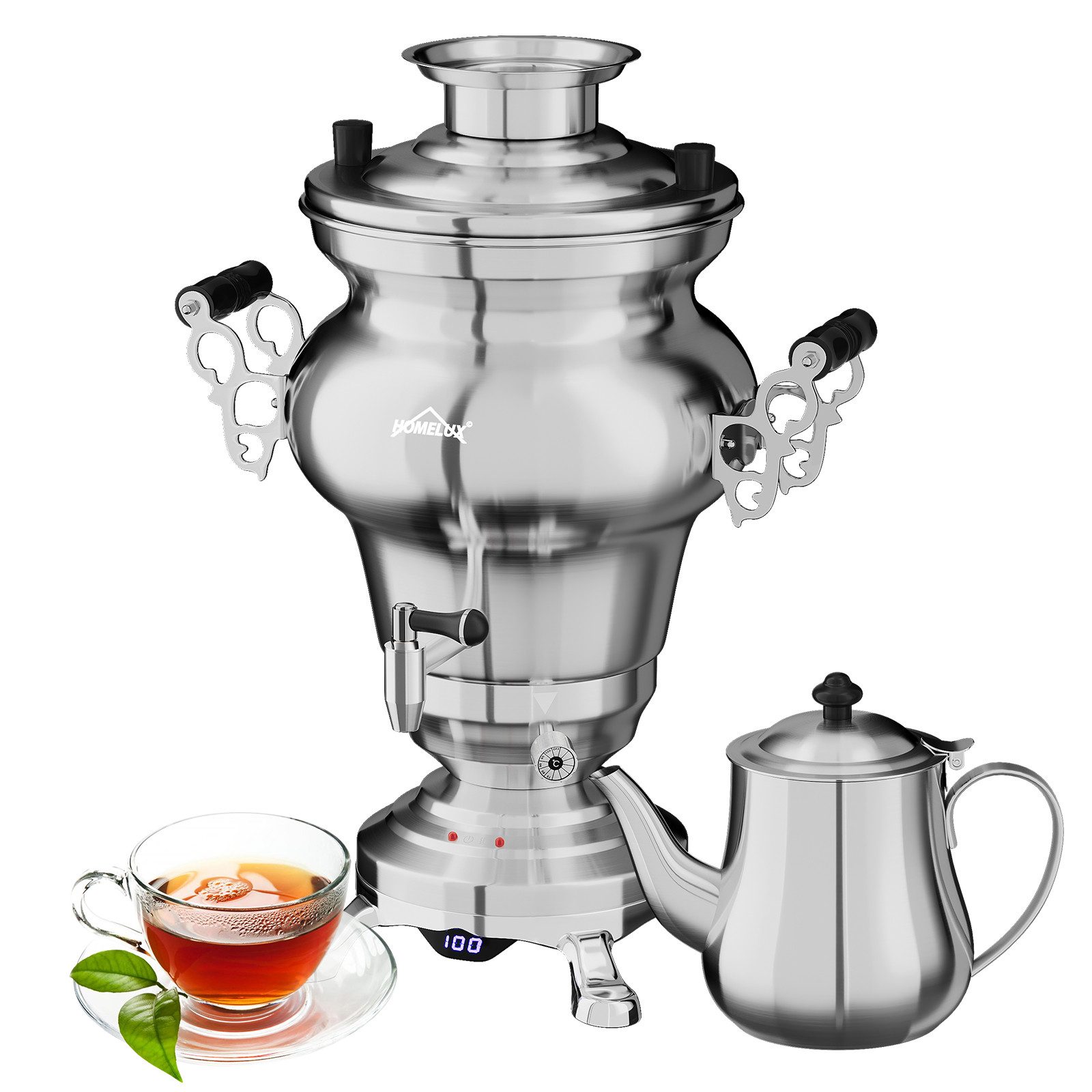 HOMELUX Samowar Teekocher Edelstahl Teeautomat 2in1 Teemaschine mit Teekanne, 5 l, 1850 W
