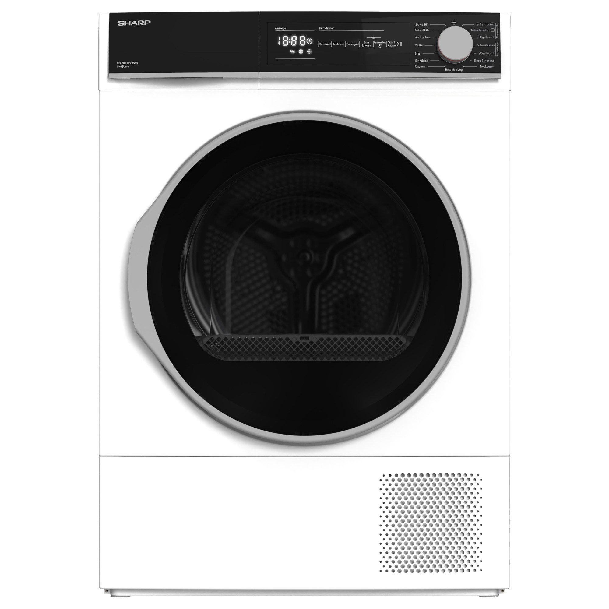Sharp Wärmepumpentrockner KD-NHH9S8GW3-DE, LED-Display, Knitterschutzfunktion, Schontrommel, Zwei-Wege-Schleudern
